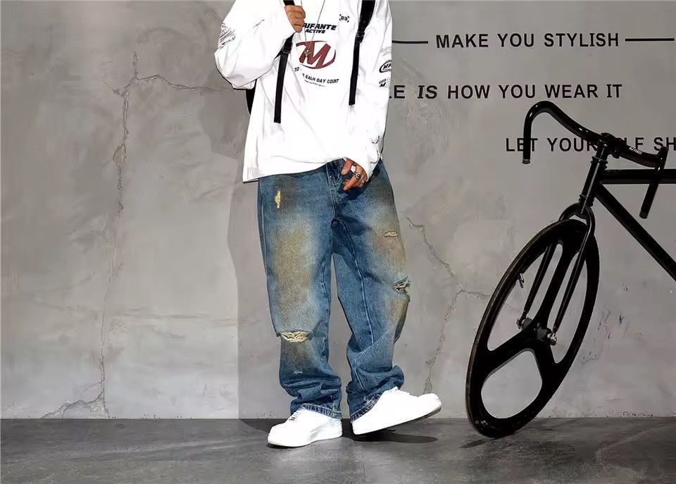 Jean Washed Designer Streetwear Hole Hip Hop Jeans Y2k Pants Size US 34 / EU 50 - 2 Thumbnail