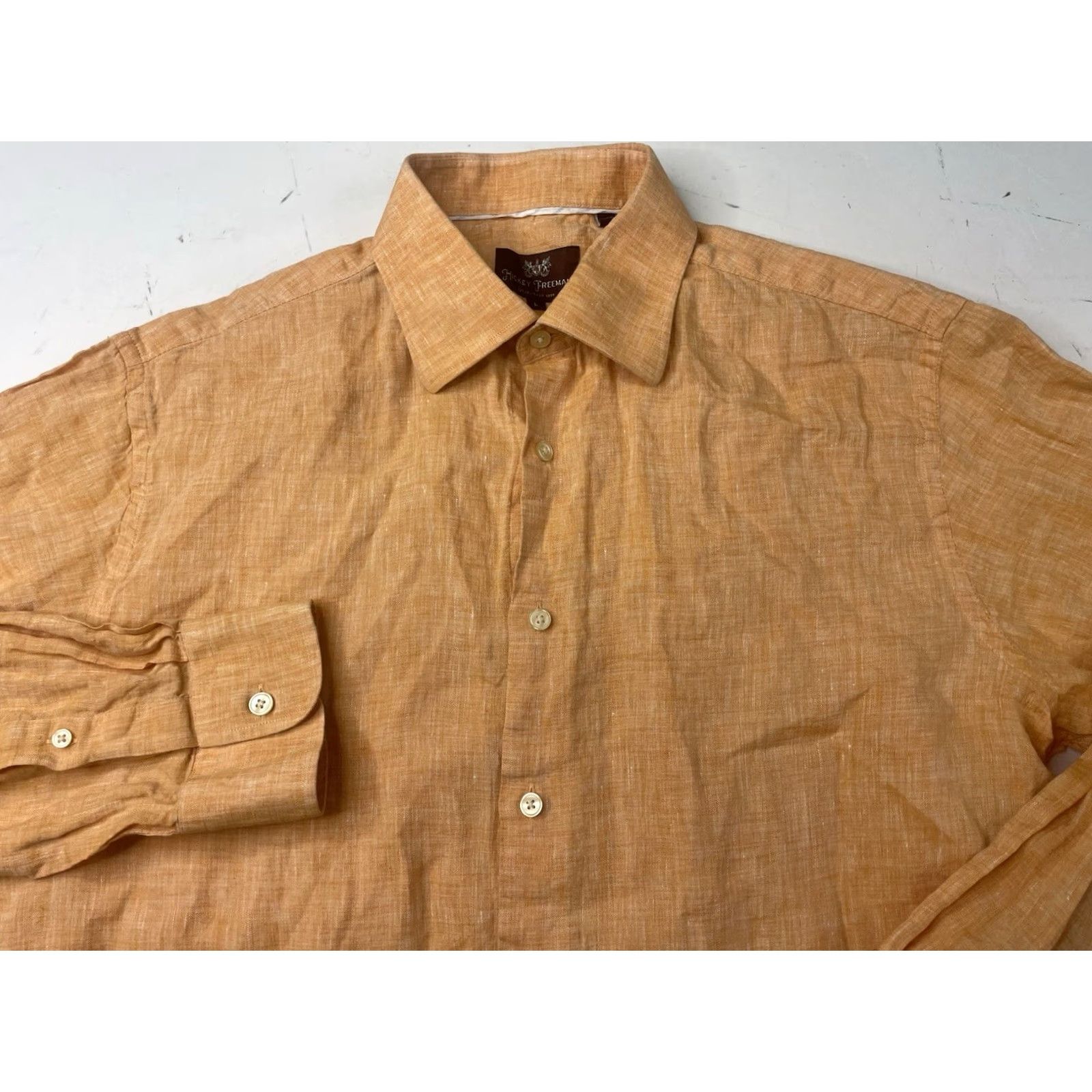 Vintage VINTAGE Hickey Freeman Orange Linen Button-Up Shirt Long Sleeve Men's L Casual Size US L / EU 52-54 / 3 - 2 Thumbnail
