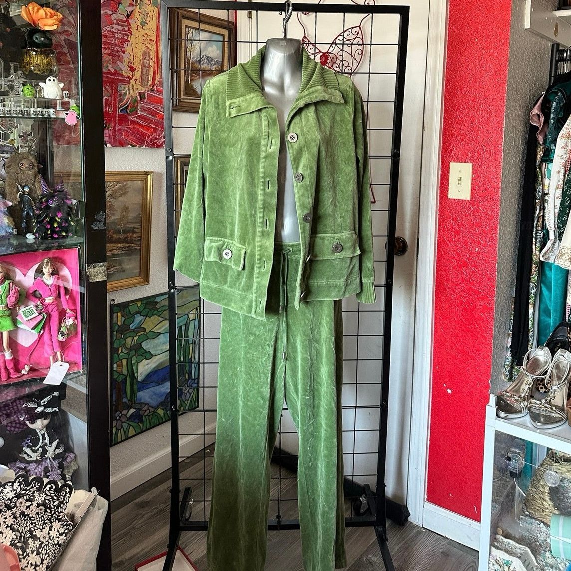 Other charter club green velvet sweat set, jacket and pants Size L / US 10 / IT 46 - 1 Thumbnail