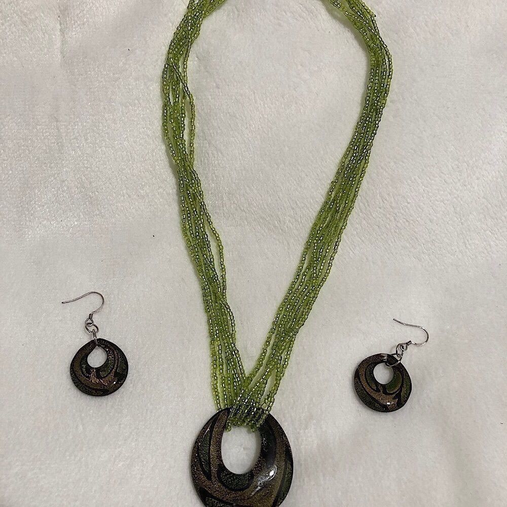 Other Glass Pendant Necklace with Earrings Set Size ONE SIZE - 2 Thumbnail