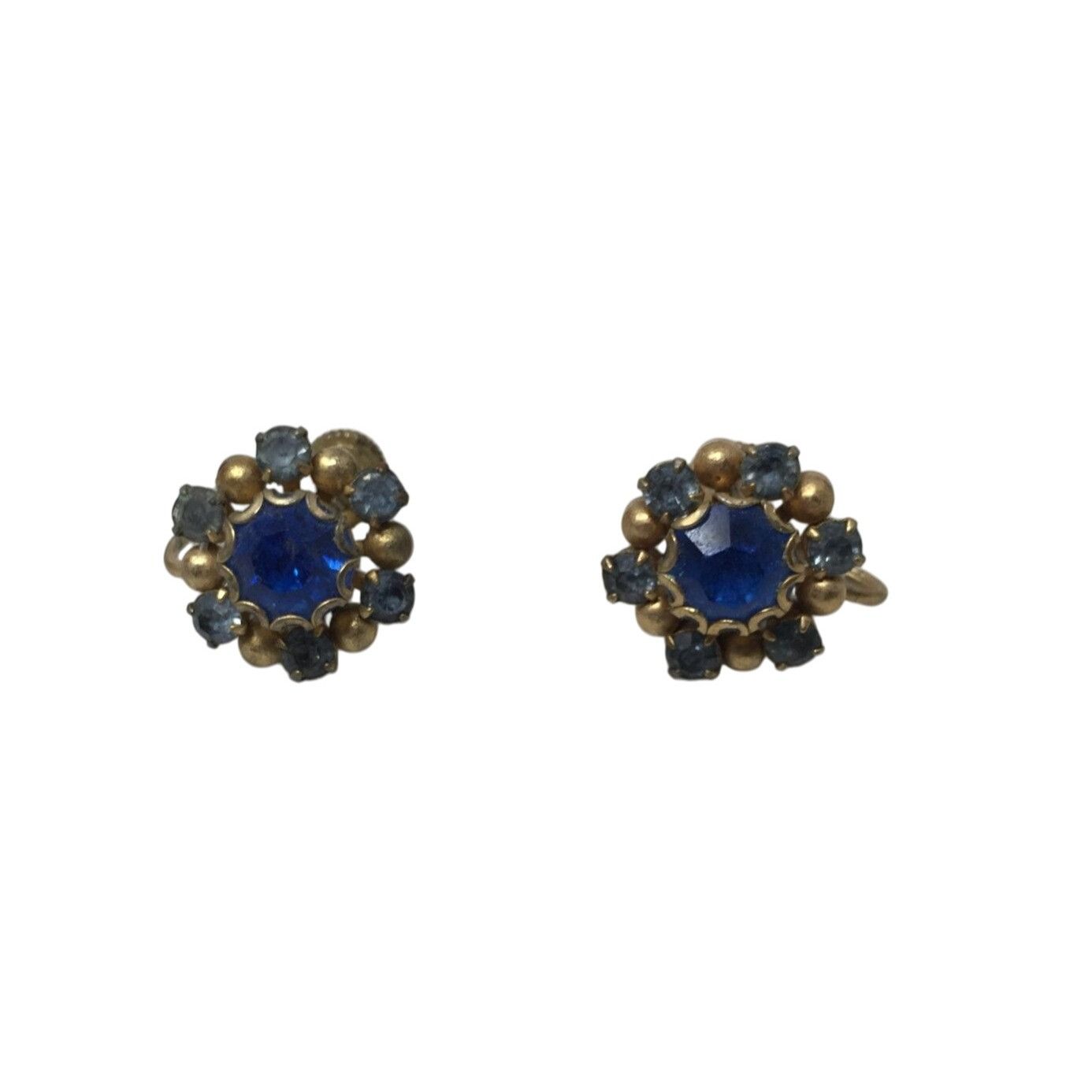 Other Women's Gold Tone Screw Back Earrings with Blue Rhinestones Size ONE SIZE - 1 Thumbnail
