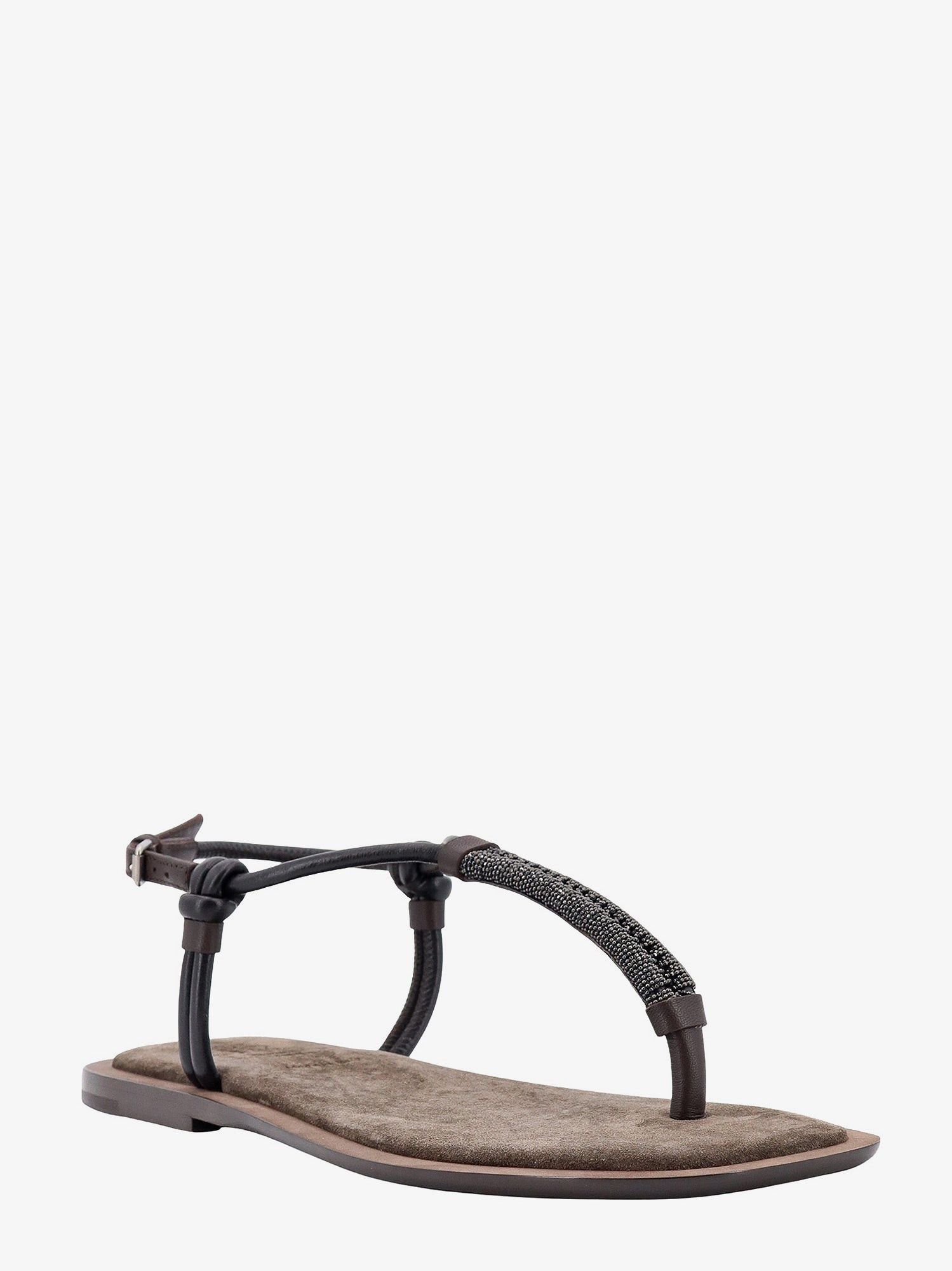 Brunello Cucinelli o1y0725 Ankle Strap Thong Leather Sandals in Dark Brown Size US 7 / IT 37 - 2 Thumbnail