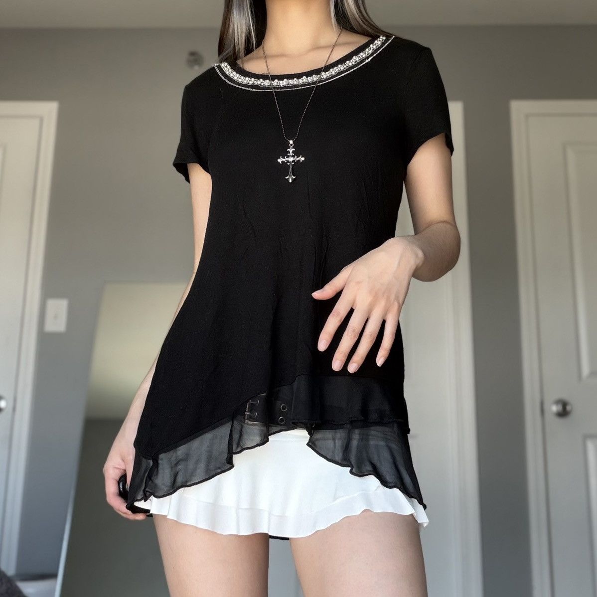 Other Black Short Sleeve Long Length Tunic Embellished Neckline Size M / US 6-8 / IT 42-44 - 8 Thumbnail