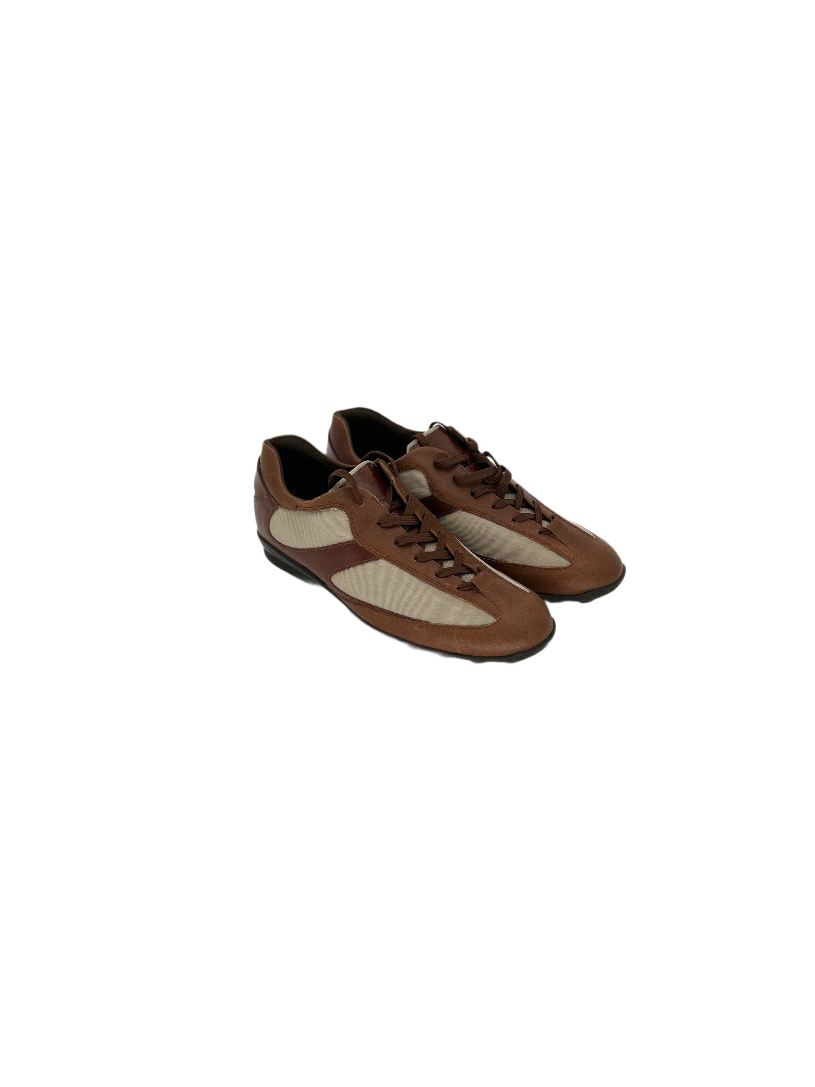 Tod's TODS Brown Leather With Canvas Detail Runner Trainers Size US 6.5 / EU 39-40 - 1 Thumbnail