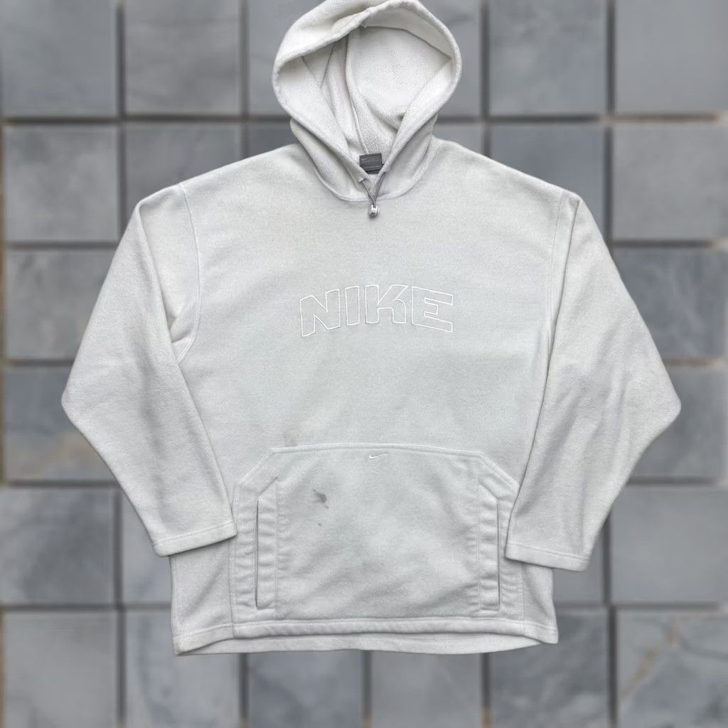 Nike Nike Hoodie Sweatshirt Mens Large White Pullover Fleece Logo Embroidered Swoosh Pockets Sports Shirt Size US L / EU 52-54 / 3 - 1 Thumbnail