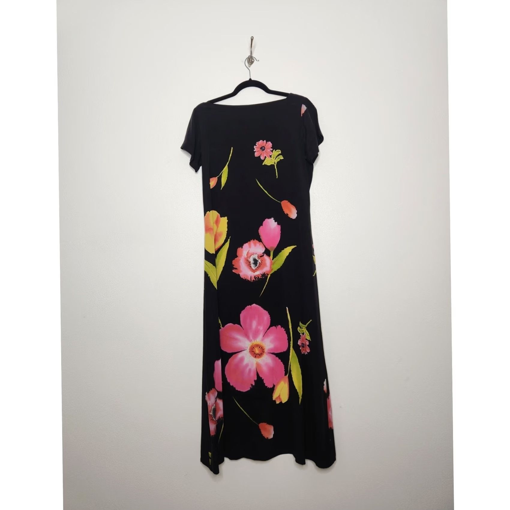VINTAGE Mureli Maxi Dress Black Floral Flowers Fairy Whimsy 90s Goth Med Womens