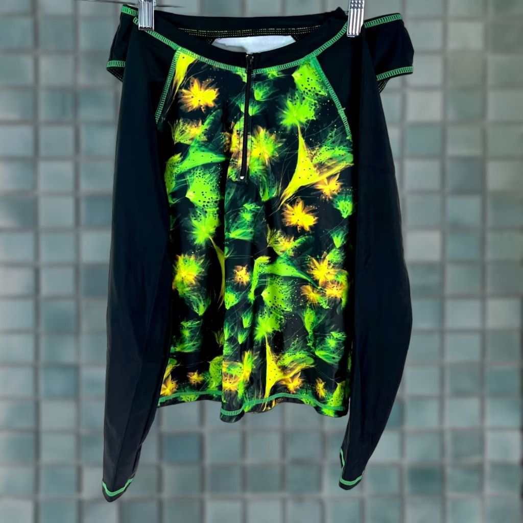 Vintage Womens Floral Long Sleeve 1/4 Zip Swim Top & Brief Set Size S Black Beach Size S / US 4 / IT 40 - 1 Thumbnail