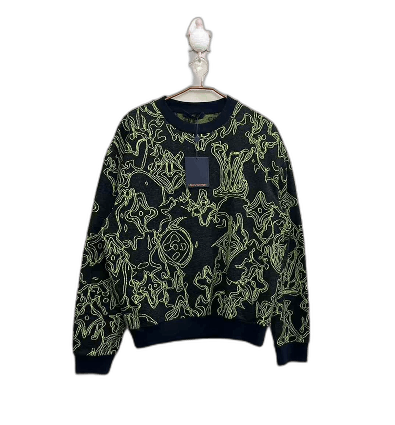 LOUIS VUITTON LV New Black and Yellow Embroidered Full Logo Sweater