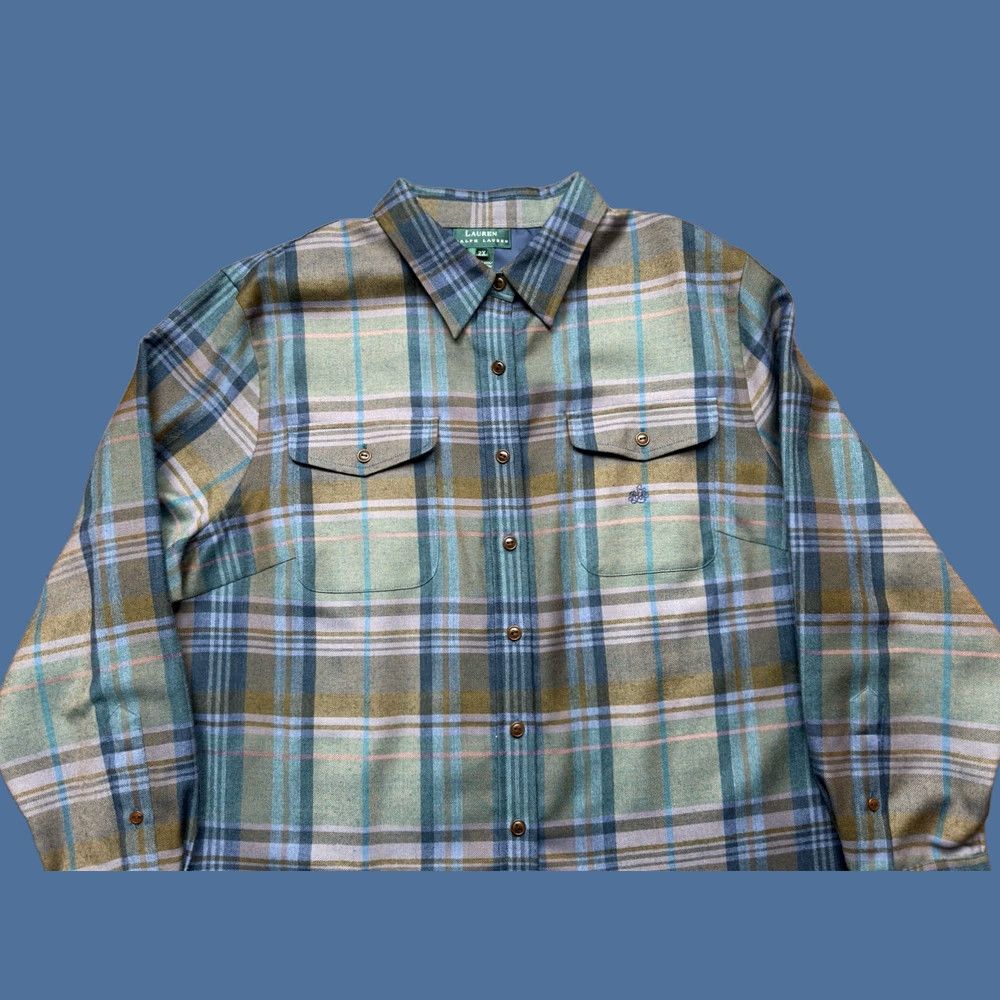 Ralph Lauren VINTAGE Lauren Ralph Lauren Shirt Women's 2X Green Navy Plaid Wool Button Up Size XXL / US 16-18 / IT 52-54 - 1 Thumbnail