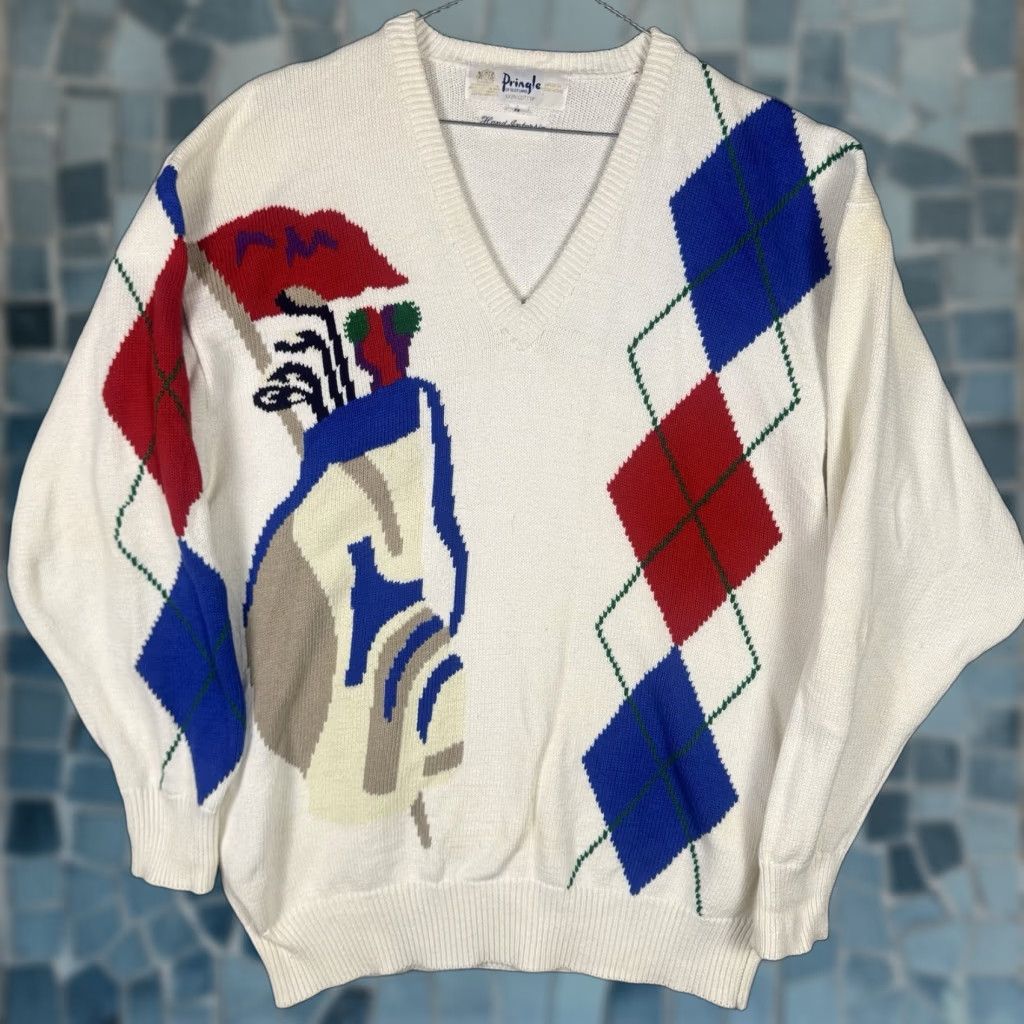 Pringle Of Scotland VINTAGE Pringle Of Scotland Sweater Mens M Argyle Golf VNeck Knit Grandpacore 90s Mens Size US M / EU 48-50 / 2 - 1 Thumbnail