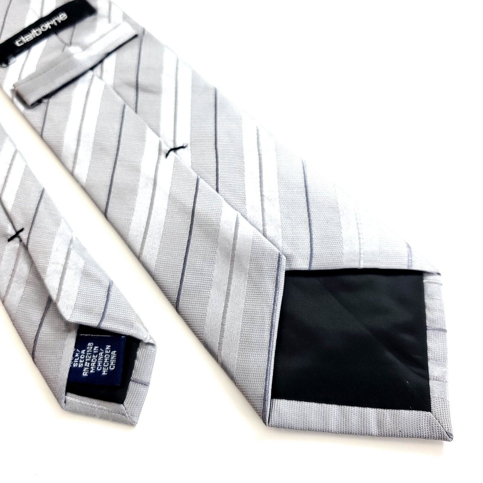Liz Claiborne Claiborne Silver Striped Woven Skinny Silk Tie Size ONE SIZE - 5 Thumbnail
