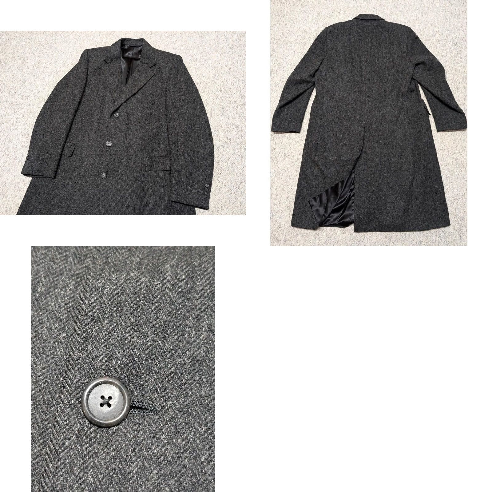 Hart Schaffner Marx VINTAGE Hart Schaffner Marx overcoat 2XL Wool Tweed Herringbone Black USA Made Coat Men 48 Chest 48in Long 19" Shoulders 28" Arms 1950s 60s Mens Size US XXL / EU 58 / 5 - 9 Thumbnail