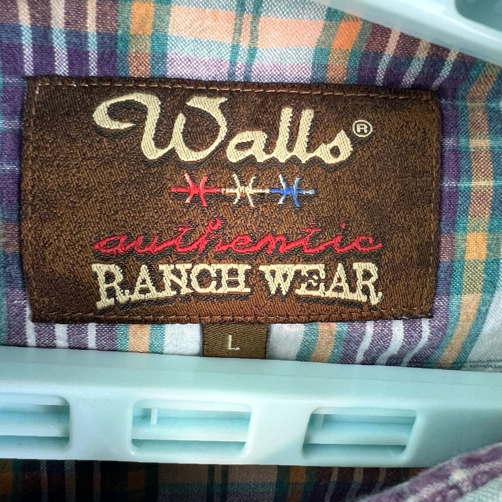 Walls VINTAGE Wall's Ranch Wear Cotton Plaid Pearl-Snap Shirt Men Large Purple Cowboy Western Long Sleeve Size US L / EU 52-54 / 3 - 5 Thumbnail