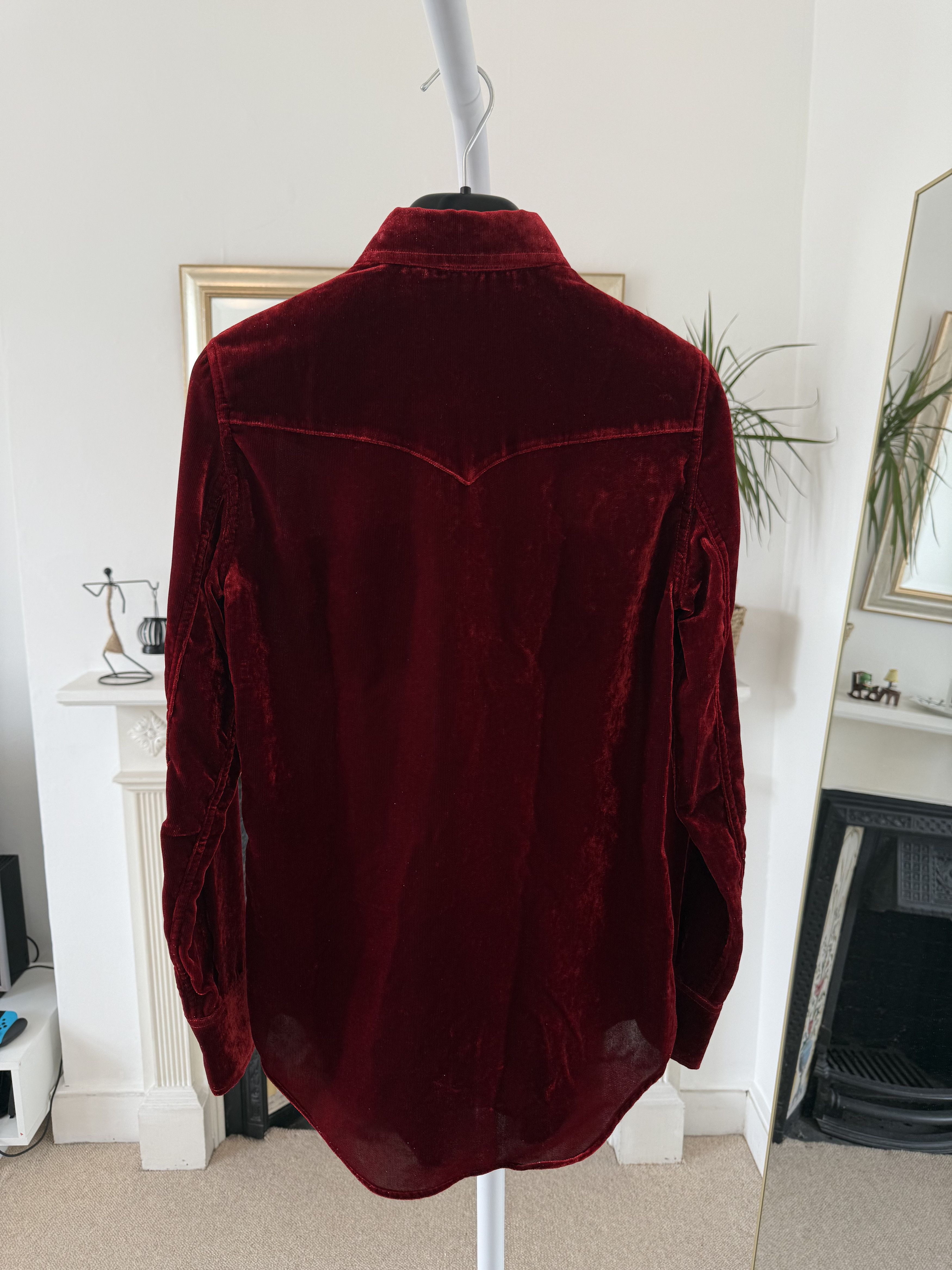 Hedi Slimane × Saint Laurent Paris FW16 Saint Laurent Glitter Red Velour Shirt Size XS / US 0-2 / IT 36-38 - 5 Thumbnail
