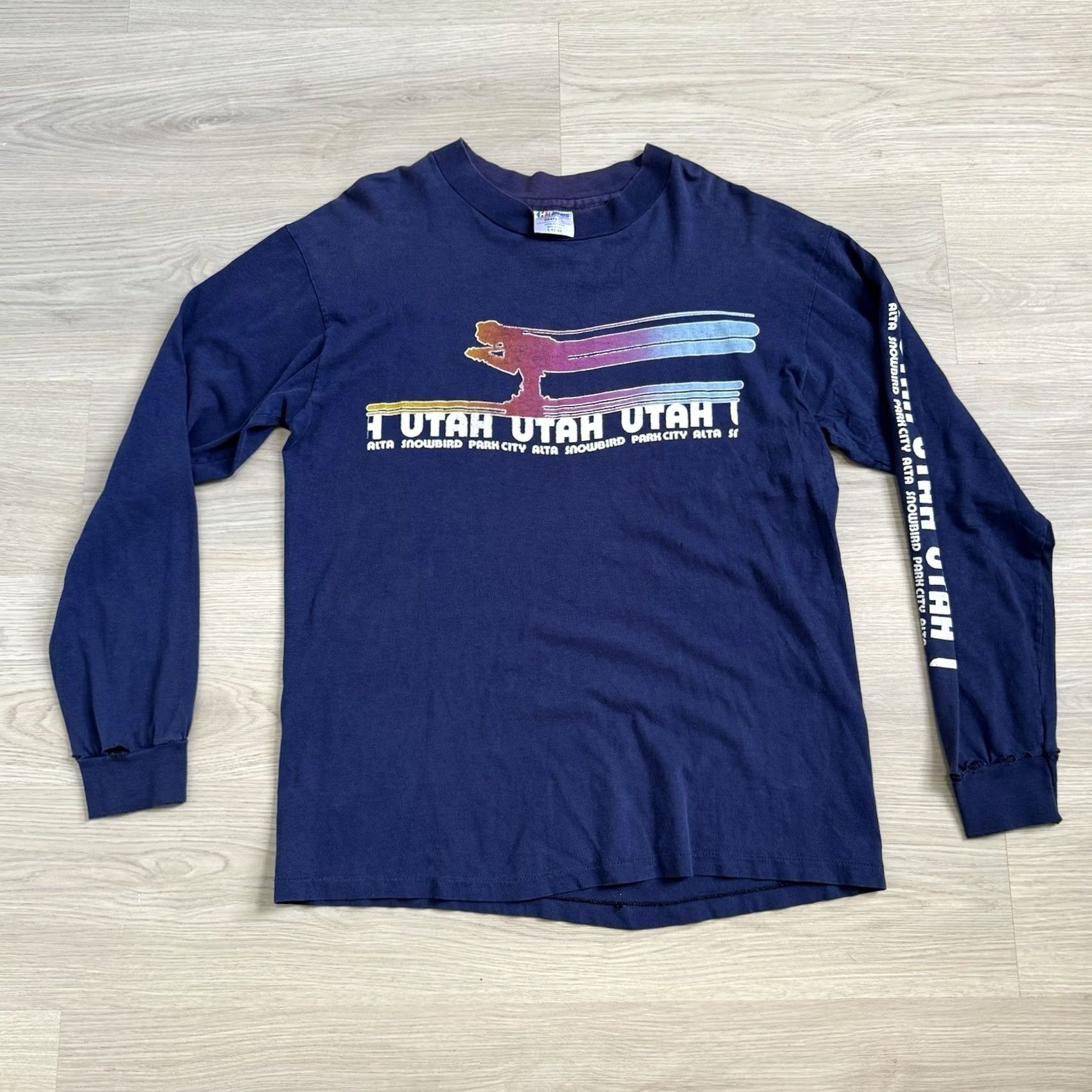 Hanes VINTAGE Hanes Beefy-T T-Shirt Park City Utah Alta Snowbird Shirt USA Size L Blue 80s Mens Size US L / EU 52-54 / 3 - 2 Thumbnail