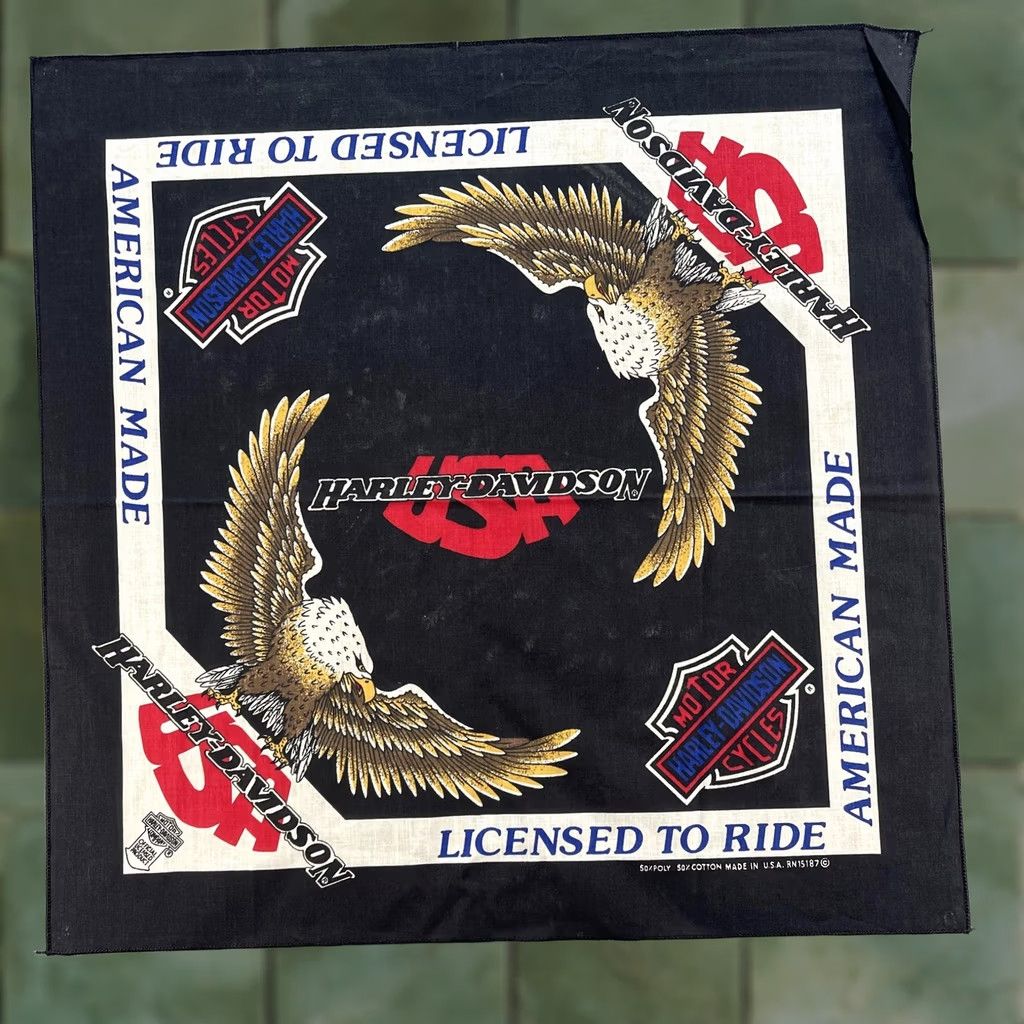 Harley Davidson VINTAGE Harley-Davidson Bandana Eagle Licensed To Ride American Made USA 90s Size ONE SIZE - 1 Thumbnail