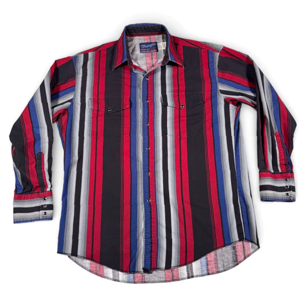 Wrangler VINTAGE Wrangler Western Shirt Wrangler Shirt Adult LARGE Red Striped Pearl Snap 80s Mens Size US L / EU 52-54 / 3 - 2 Thumbnail