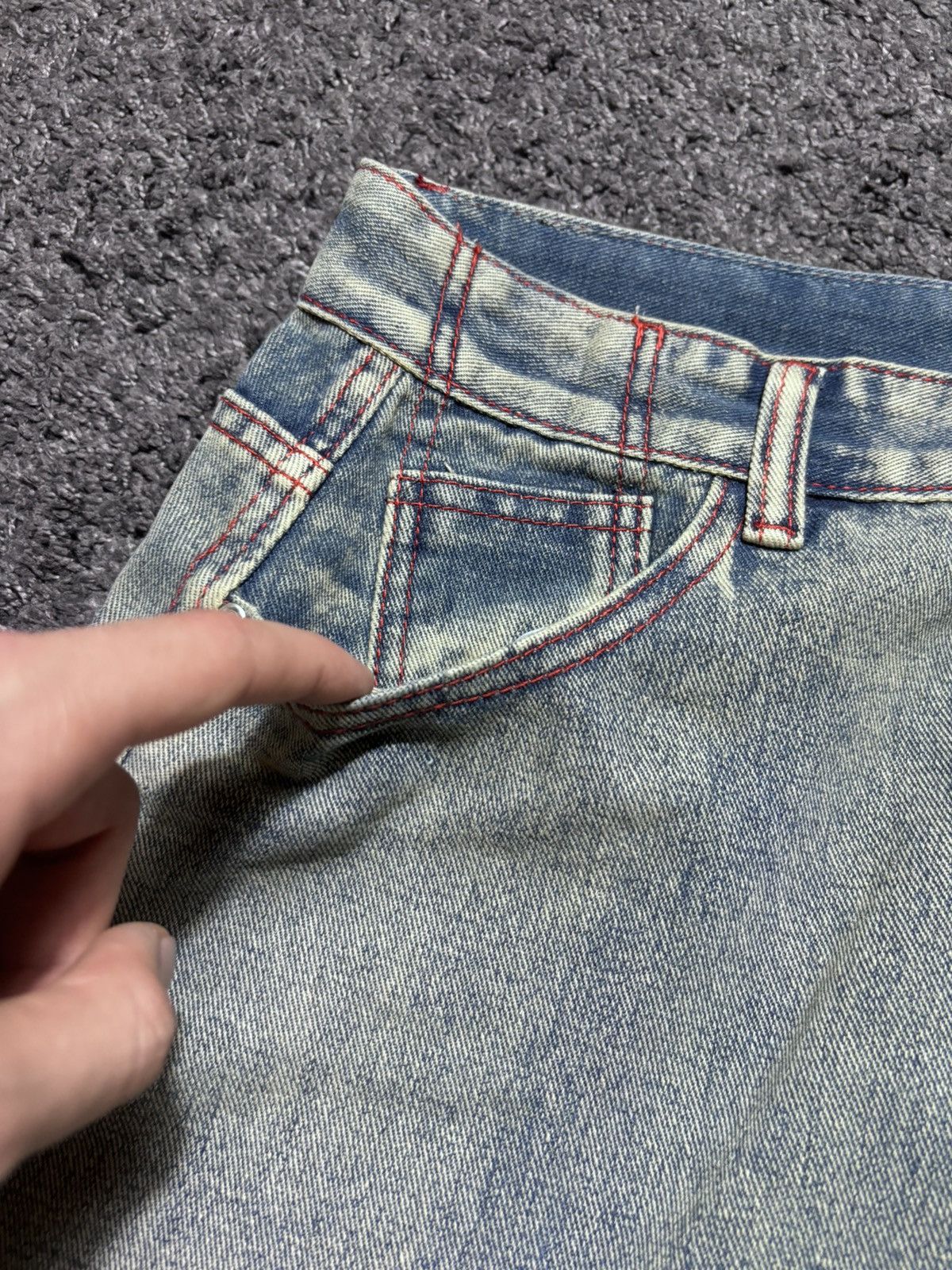 JNCO Vintage rare fire skulls embroidered gray blue baggy jeans Size US 33 - 15 Thumbnail