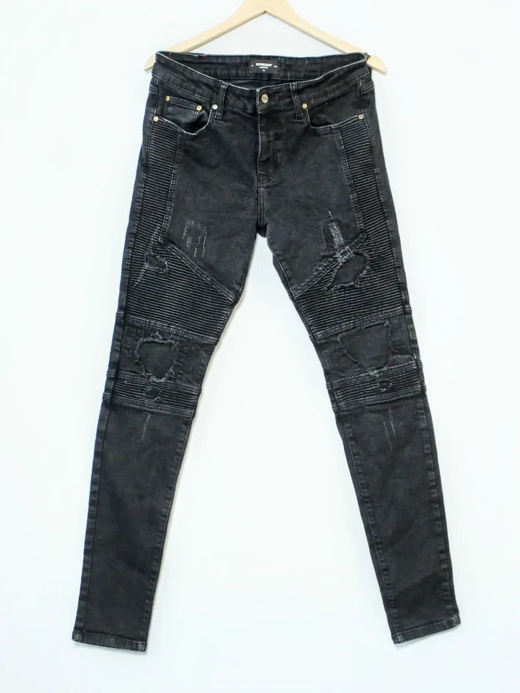 Represent Clo. Represent CLO Biker Denim Jeans Distressed 34 L Black Size US 34 / EU 50 - 1 Thumbnail