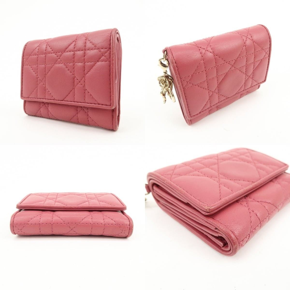 Christian Dior Monsieur Christian Dior Lady Dior Cannage Lambskin Wallet Pink Size ONE SIZE - 3 Thumbnail