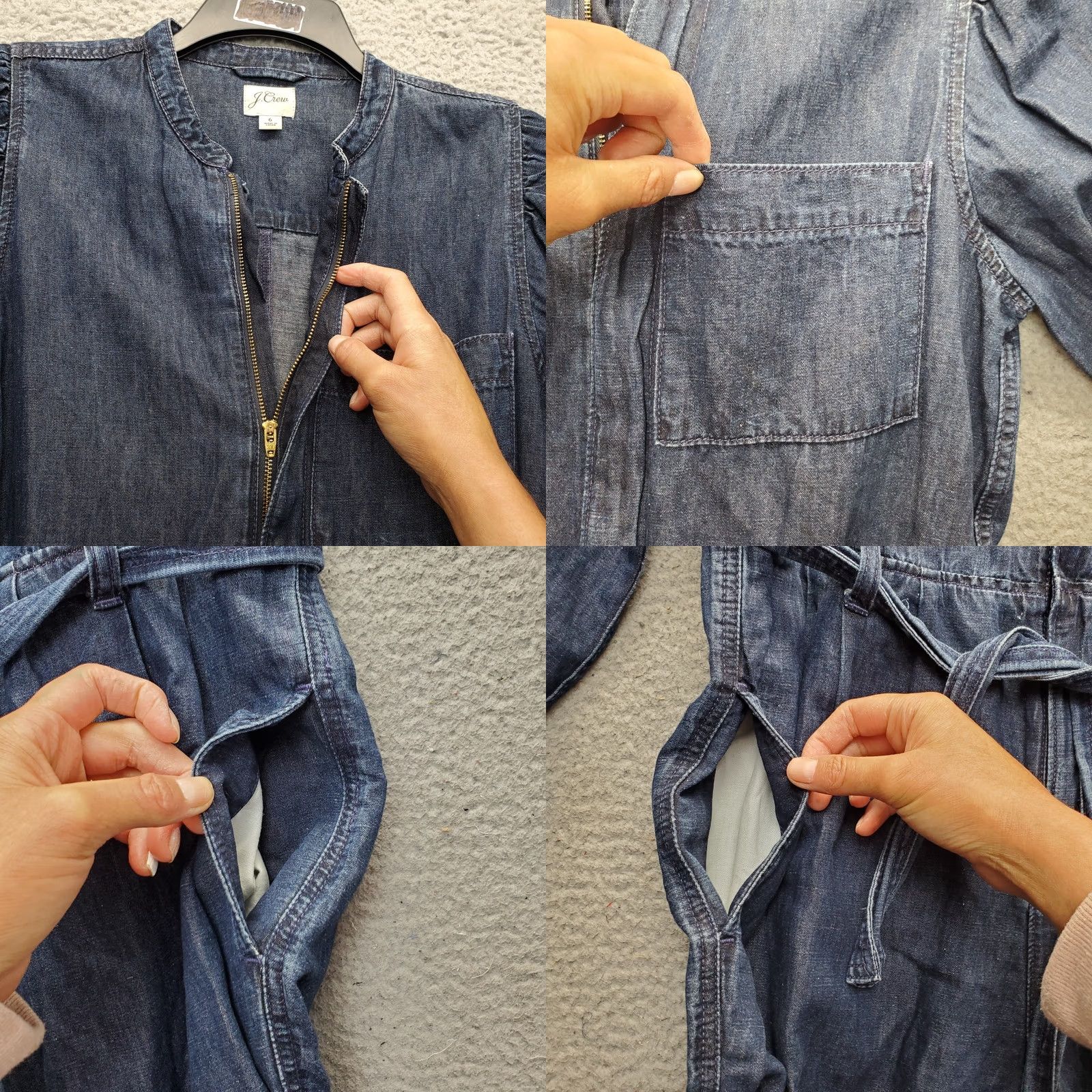 J.Crew J.Crew Jumpsuit Womens 6 Blue Denim Belted Utility Puff Sleeve Front Zip Shirt Size 28" / US 6 / IT 42 - 8 Thumbnail