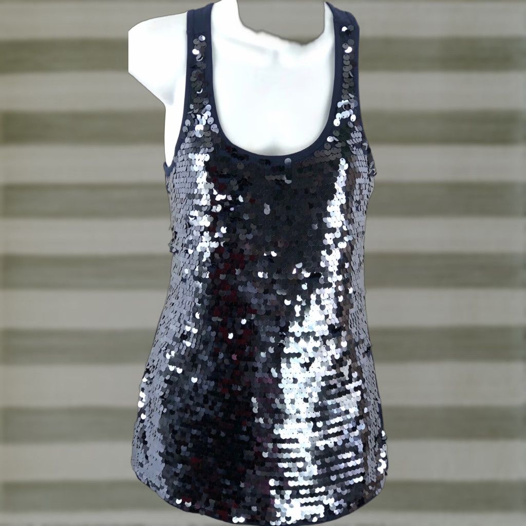Incu INC Tank Top S Blue Sequin ScoopNeck Sleeveless Club Disco Ball Y2K Party Bling Shirt Womens Small Blue Sequin Camisole Tank Top Size S / US 4 / IT 40 - 1 Thumbnail