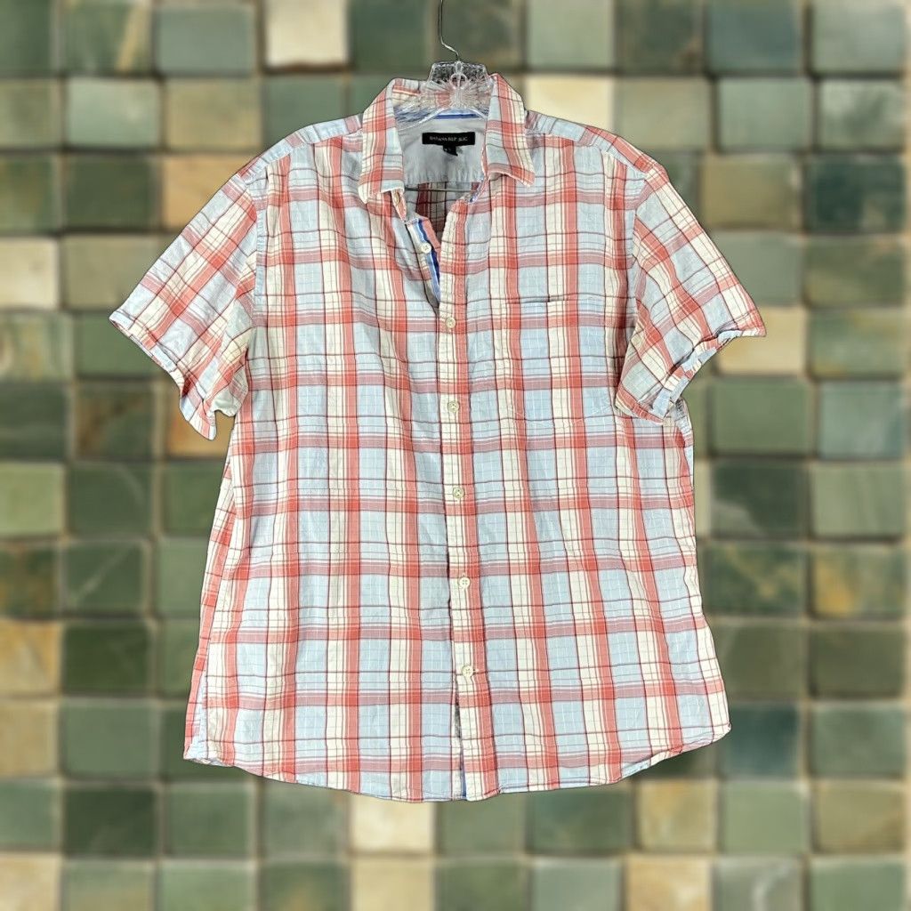 Banana Republic Banana Republic Button-Up Shirt Orange Plaid Short Sleeve L Men’s Regular Size L Mens Size US 33 - 1 Thumbnail
