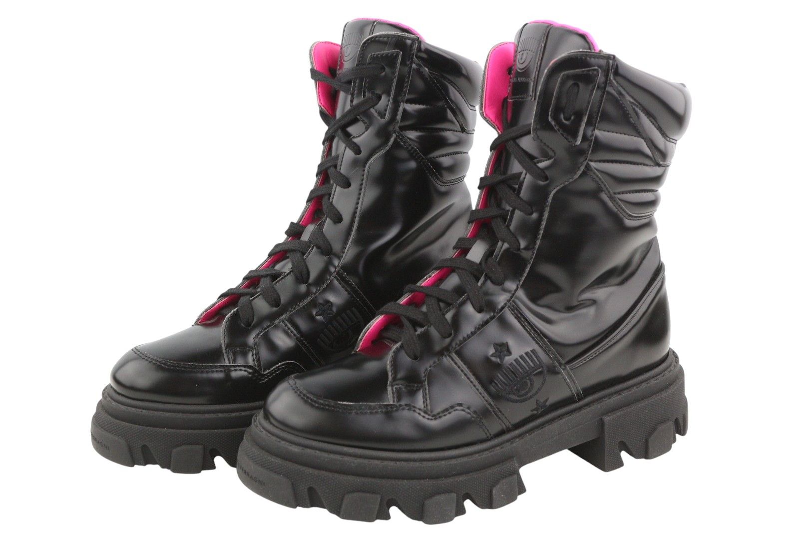 Chiara Ferragni VEGAN ABRADED LEATHER EU38 Black Chunky Boots 87734 Size US 7 / IT 37 - 4 Thumbnail