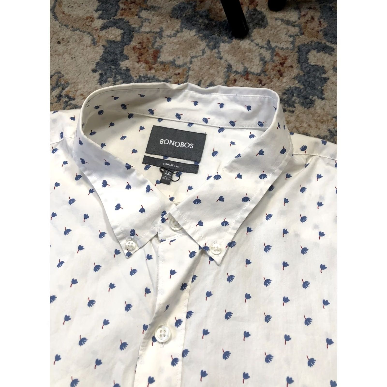 Bonobos Bonobos Shirt Mens 3XL White Floral Print Button-Down Long Sleeve Casual Size US XXL / EU 58 / 5 - 7 Thumbnail
