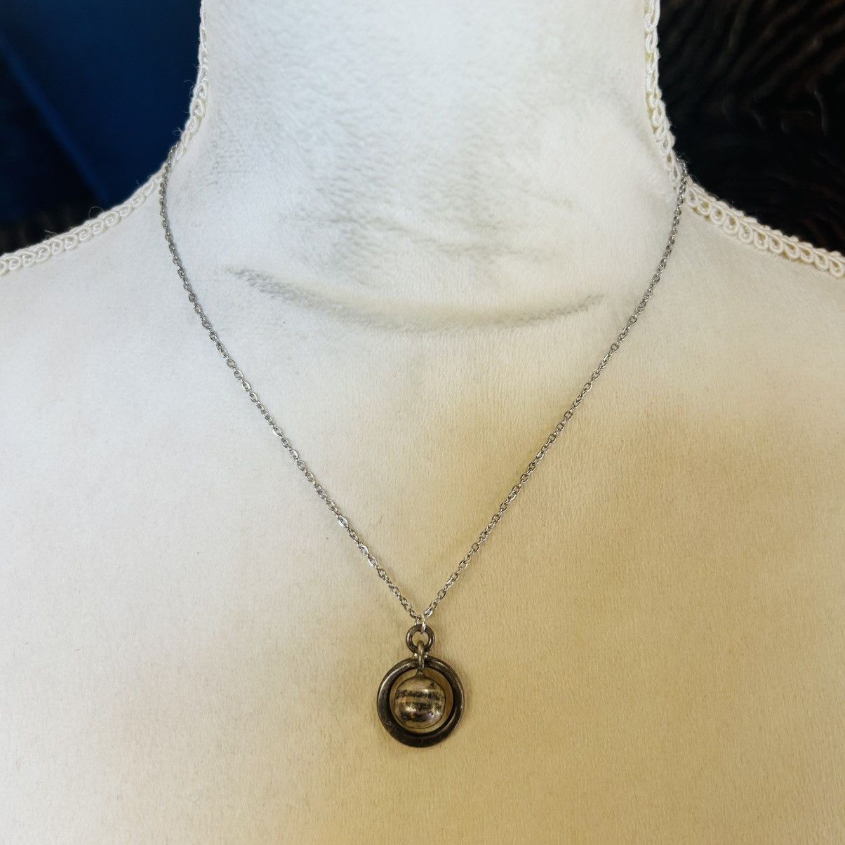 Handmade Handcrafted planetary silver pendant on chain necklace Size ONE SIZE - 3 Thumbnail