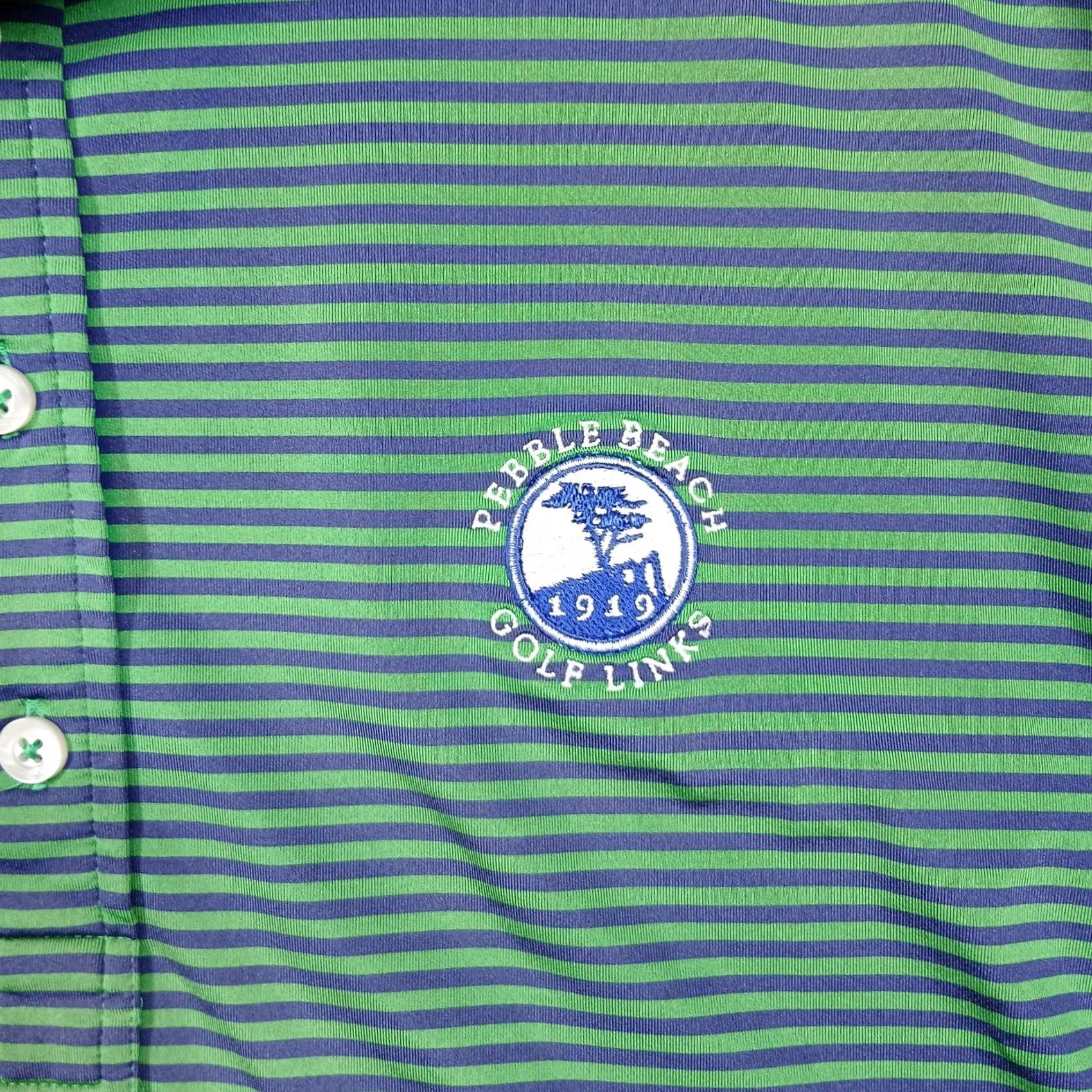RLX Ralph Lauren RLX Ralph Lauren Polo Shirt Mens L Green Blue Stripe Pebble Beach Golf 1919 Shirt Short Sleeve Polo Mens Green Size US L / EU 52-54 / 3 - 3 Thumbnail