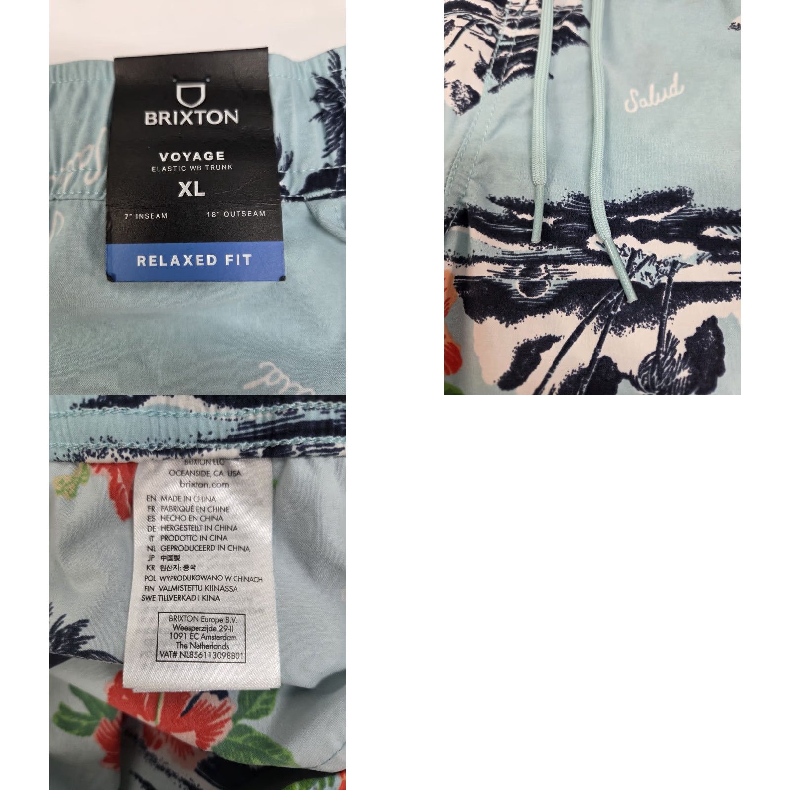 Brixton Brixton Mens Swim Shorts Relaxed Fit Floral Multicolor Nylon Spandex Back Pocket Drawstring XL Size US 36 / EU 52 - 8 Thumbnail