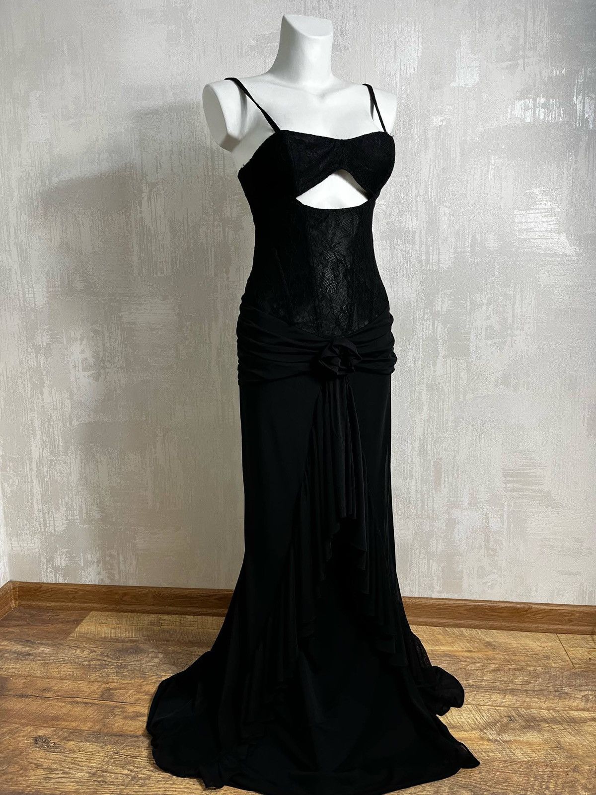 Vintage Futuristic Lace Corset Gown Cut Out Goth Dress 90s Y2K Size M / US 6-8 / IT 42-44 - 4 Thumbnail
