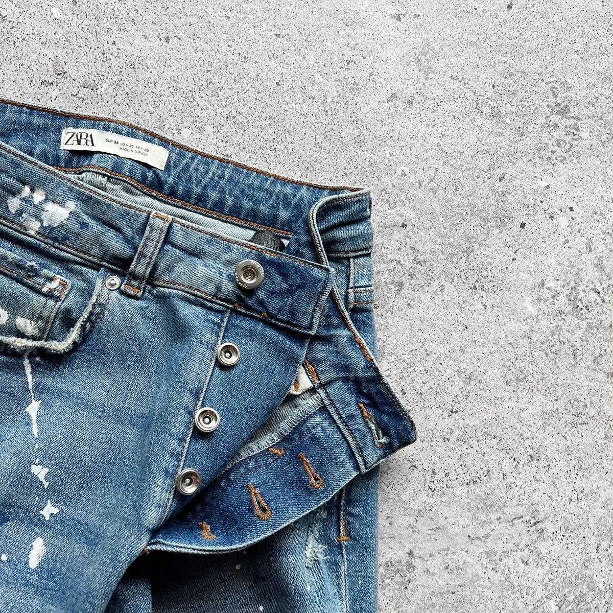 Zara Zara Man Distressed Blue Denim Slim Stretch Jeans Button Size US 30 / EU 46 - 6 Thumbnail