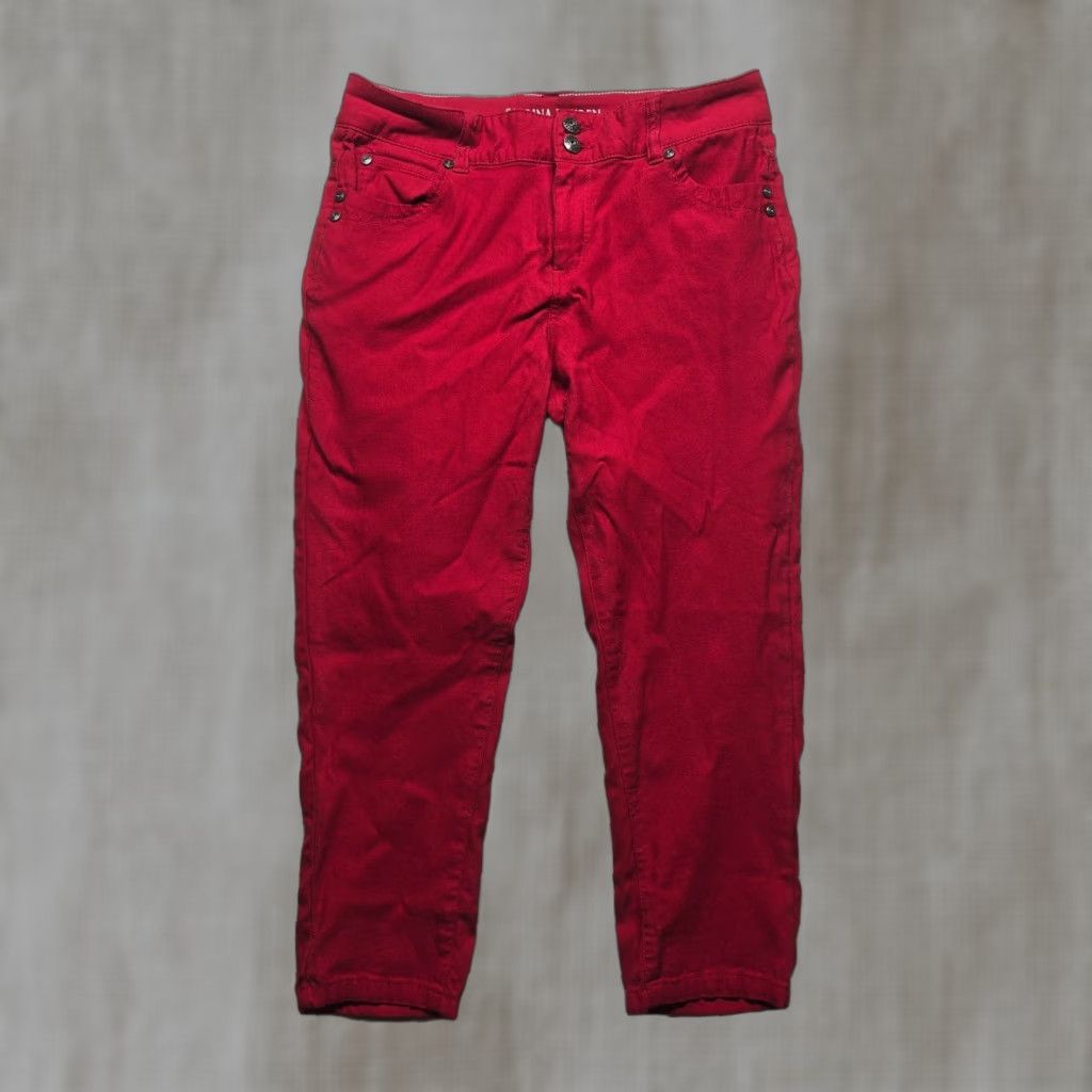 Vintage Sabrina Lauren Women's Cropped Pants Size 12 Red Straight Stretch Casual Summer Fall Size 34" / US 12 / IT 48 - 1 Thumbnail