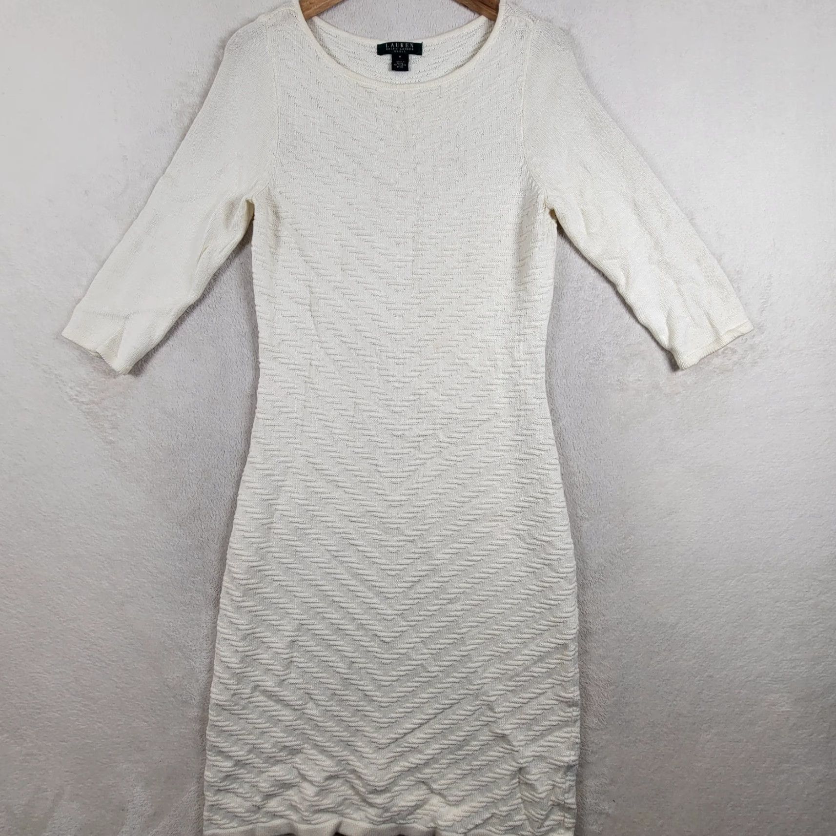 Ralph Lauren Lauren Ralph Lauren Dress Women M Cream Knit Sweater 3/4 Sleeve Size M / US 6-8 / IT 42-44 - 2 Thumbnail