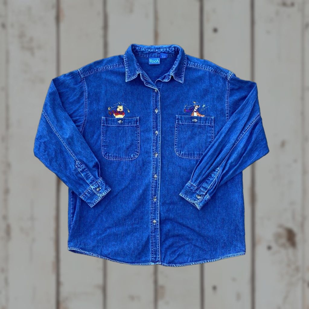 Disney VINTAGE Disney Women's L Winnie the Pooh & Friends Denim Button-up Shirt Size L / US 10 / IT 46 - 1 Thumbnail