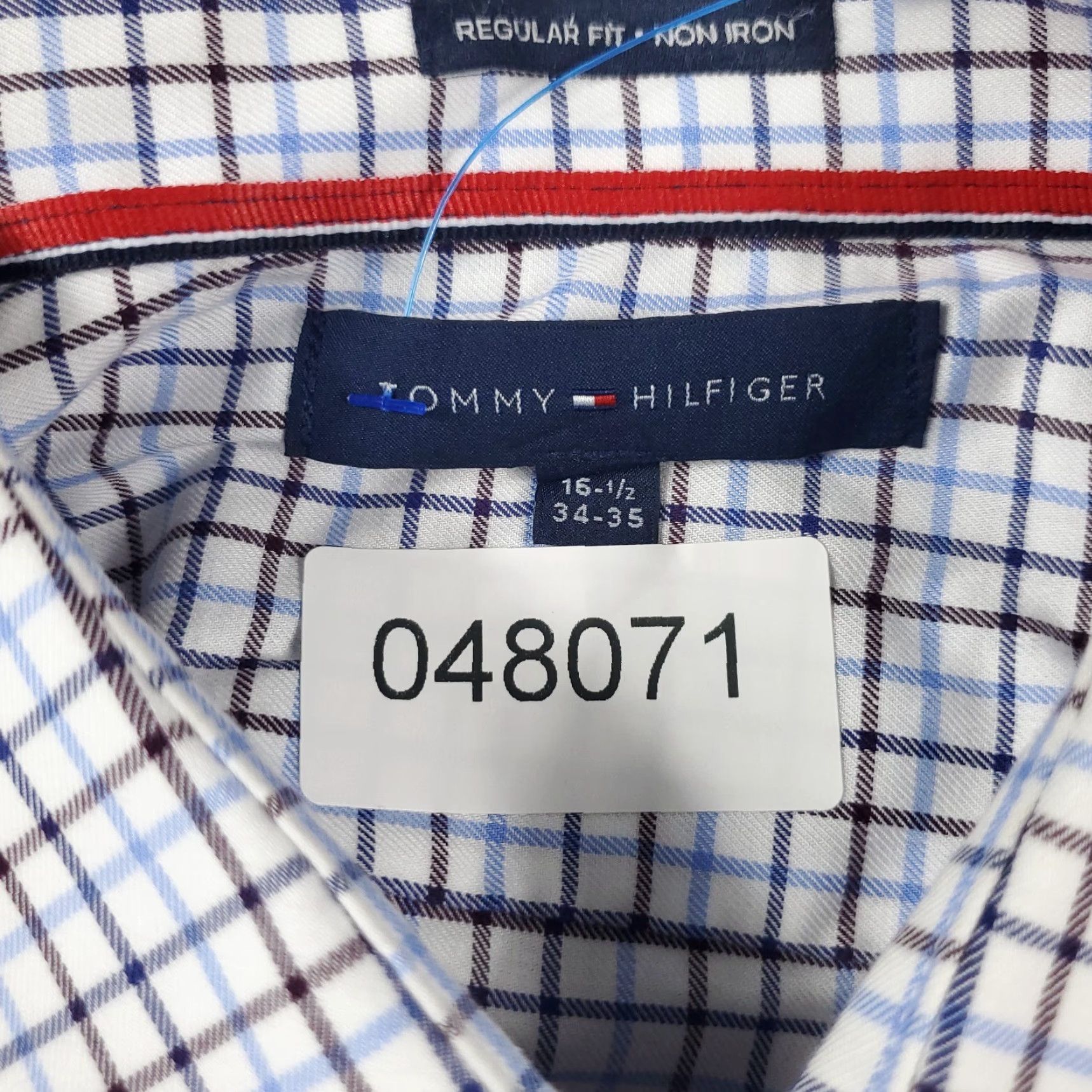 Tommy Hilfiger Tommy Hilfiger Dress Shirt Mens 16.5 Blue Check Long Sleeve Button-Down Regular Fit Size 42R - 6 Thumbnail