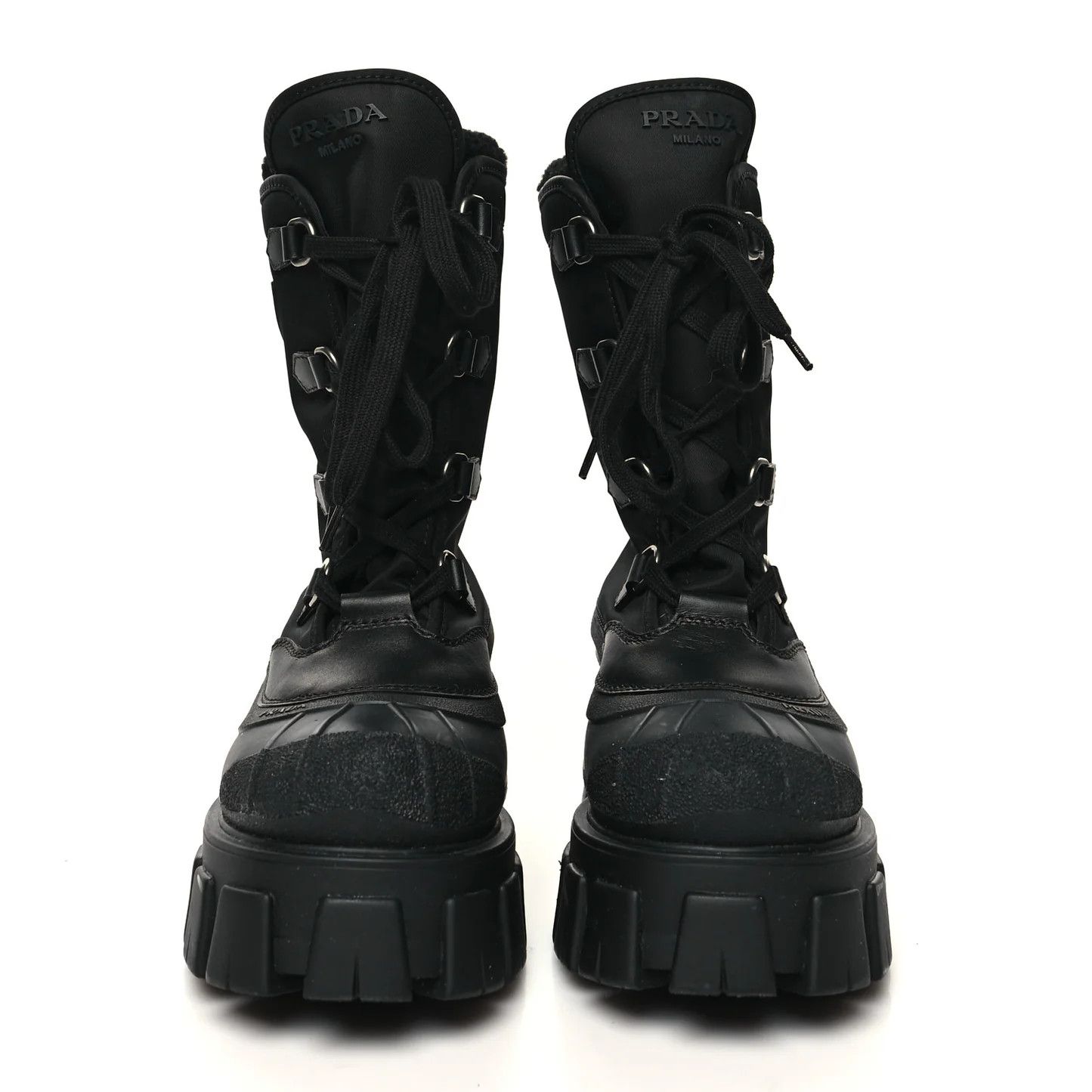 Prada o1B3y1r0426 Rubber Shearling Triangle Logo Boots in Black Size US 7 / IT 37 - 2 Thumbnail