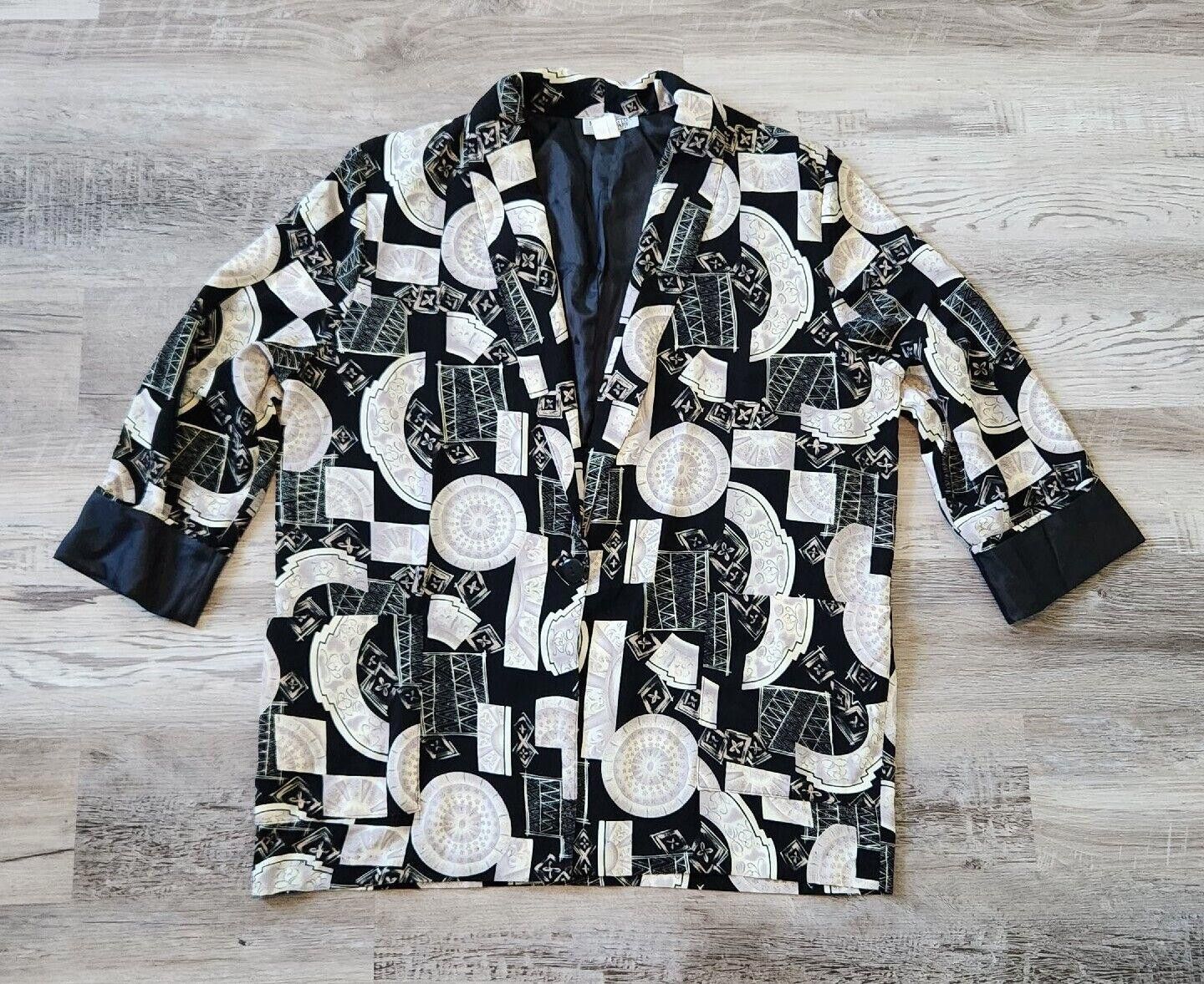 Designer Kensington Square Blazer Jacket Black White 80s Shoulder Size L / US 10 / IT 46 - 1 Thumbnail