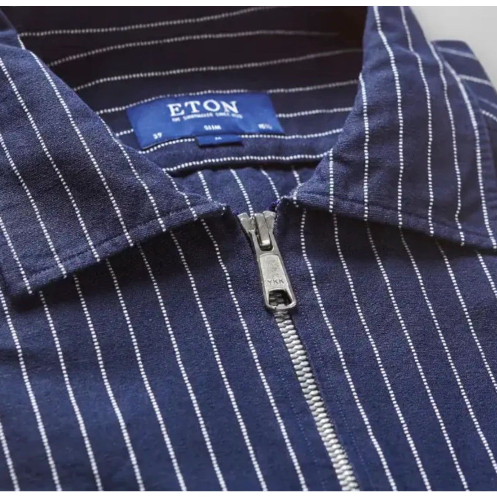 Eton VINTAGE ETON Overshirt Shirt Jacket Zip Up Men 2XL Blue Pinstripe Linen Blend Designer Size US XXL / EU 58 / 5 - 2 Thumbnail