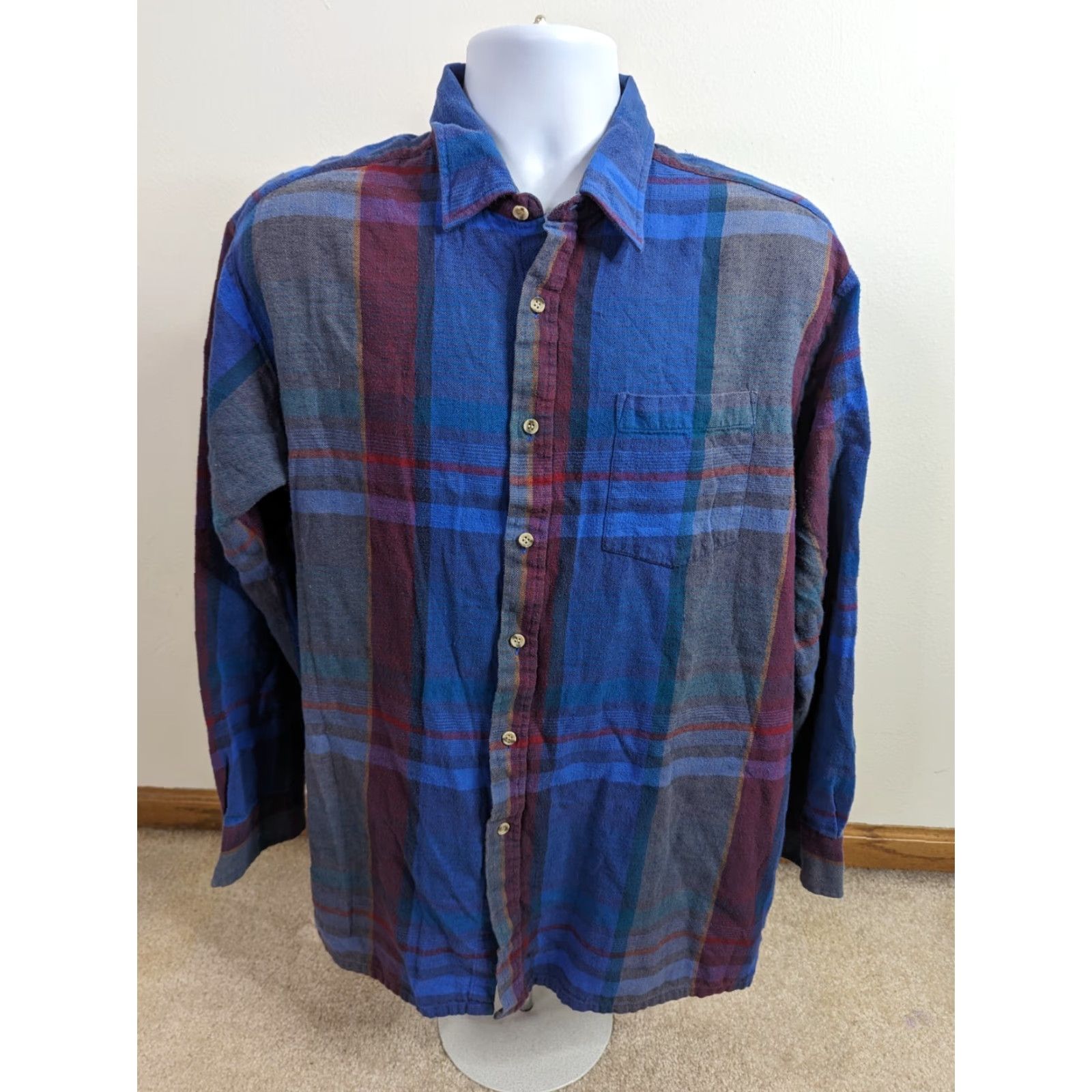 Vintage VINTAGE Plaid Flannel Shirt Long Sleeve Mens XL Blue Purple T4F Size US XL / EU 56 / 4 - 2 Thumbnail
