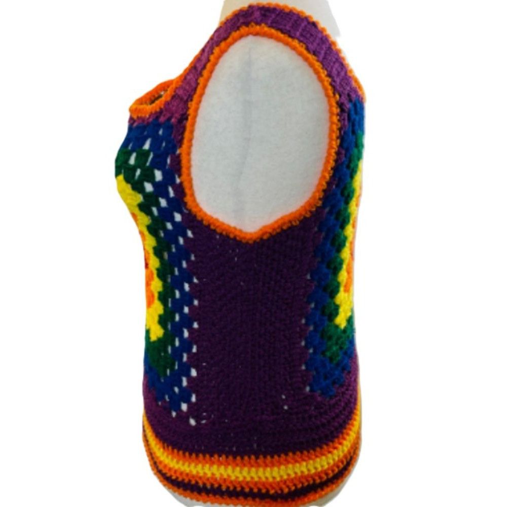 Handmade Crochet Vest Tank Top Retro 70's Hippie Granny Square Rib Ti Size ONE SIZE - 3 Thumbnail