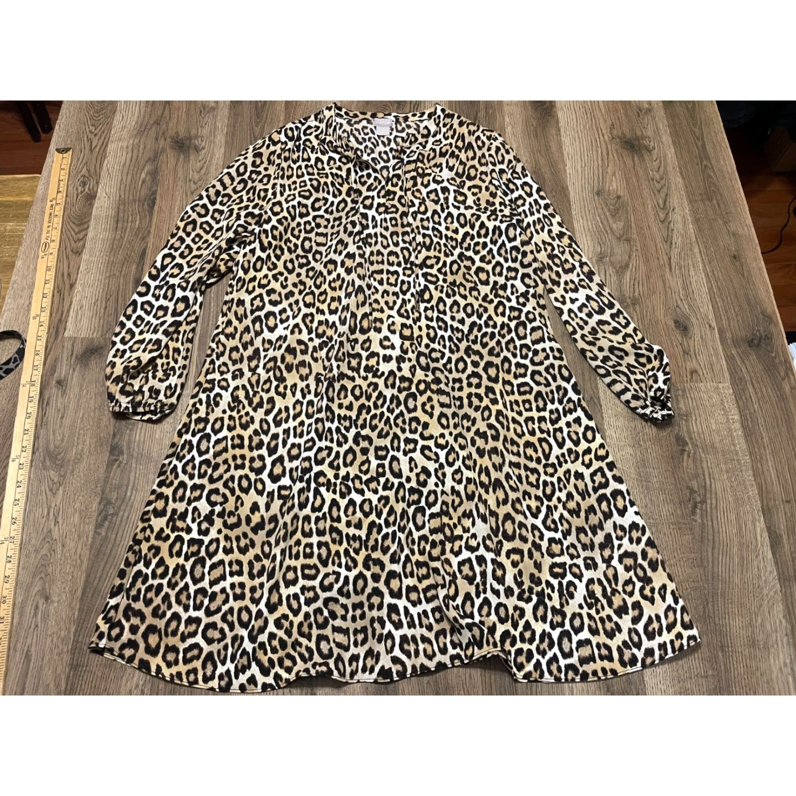 Vintage Chico's Dress Women's Size 8, Cheetah Print V-Neck, Brown/Black, Sheath, Casual, Regular, Fall/Spring/Summer, Women, Dress Size M / US 6-8 / IT 42-44 - 2 Thumbnail