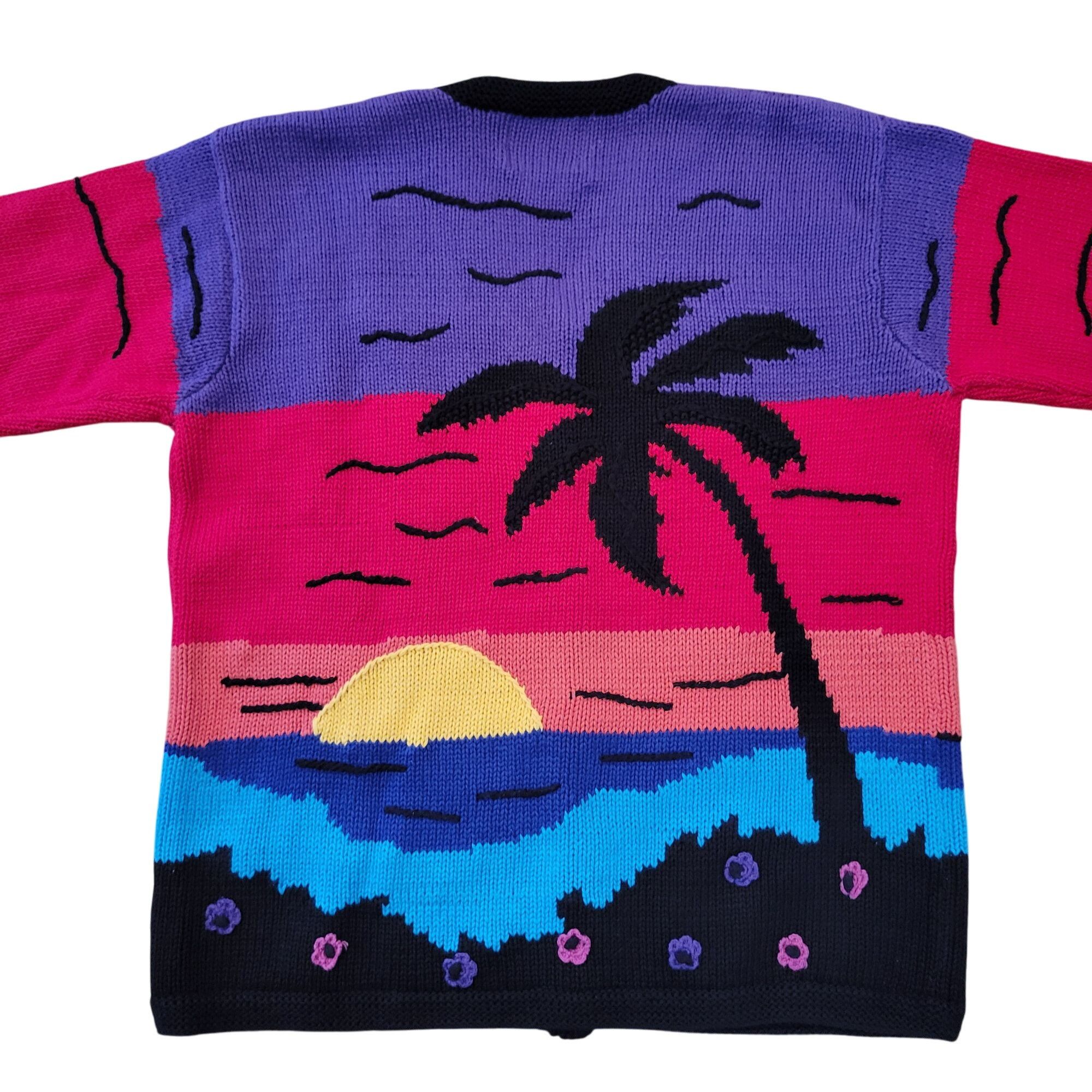 Vintage Storybook Knits Sunset Beach Cardigan Sweater Palm Tree M Size M / US 6-8 / IT 42-44 - 2 Thumbnail