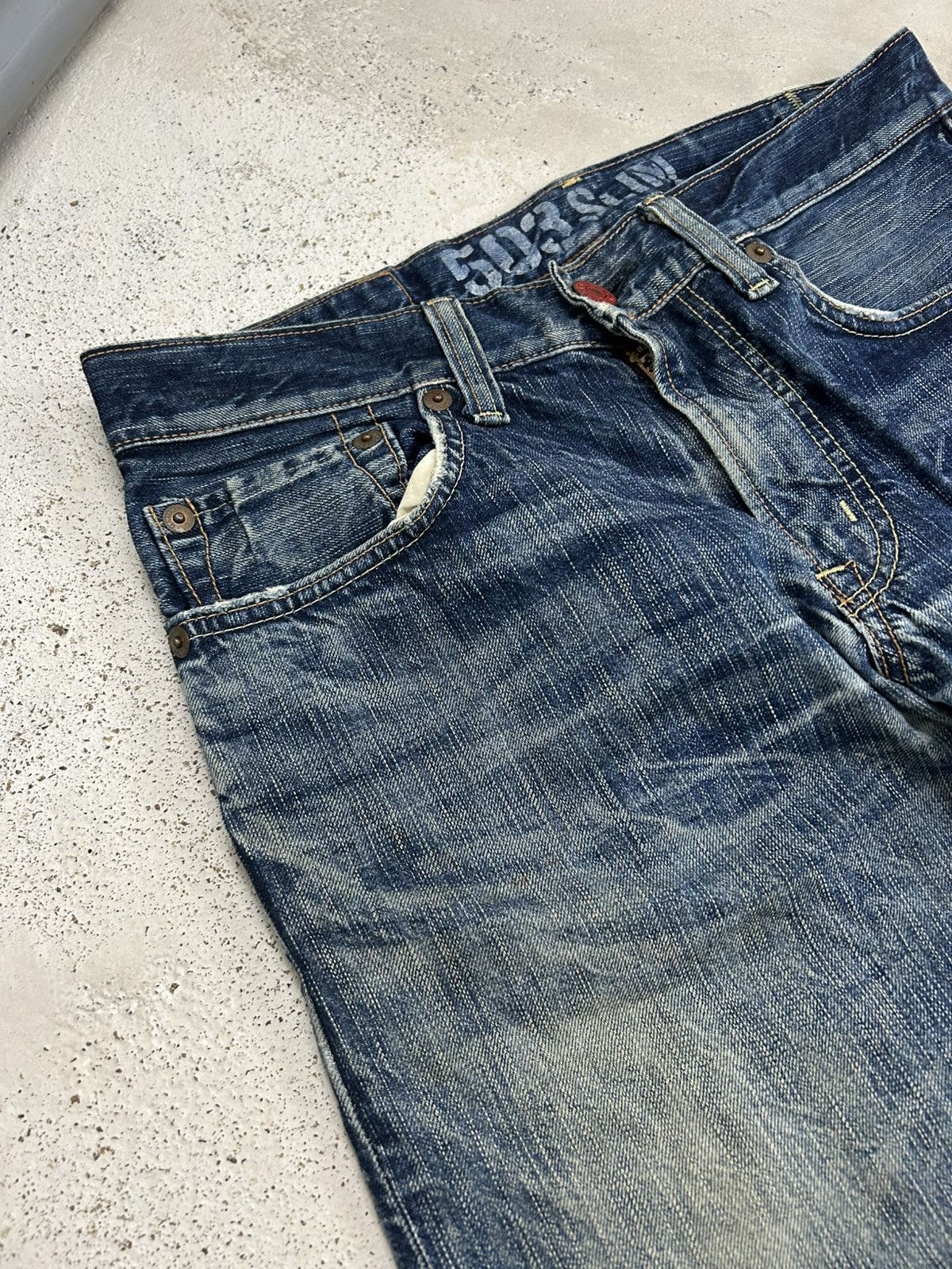 Le Grande Bleu (L.G.B.) Vintage Edwin Japan 503 Blue Trip Slim Whisker Washed Size US 32 / EU 48 - 13 Thumbnail