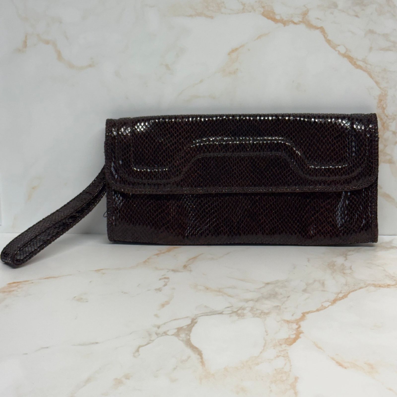 Banana Republic Clutch Purse Brown Faux Snakeskin Evening, Women's