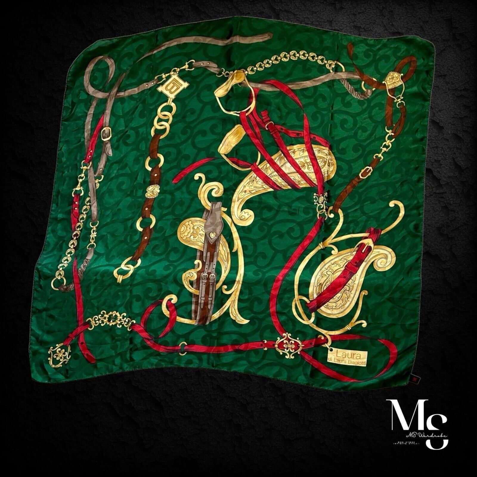 Laura Biagiotti LAURA BIAGIOTTI Green Equestrian Silk Scarf H.Made In Italy Size ONE SIZE - 1 Thumbnail
