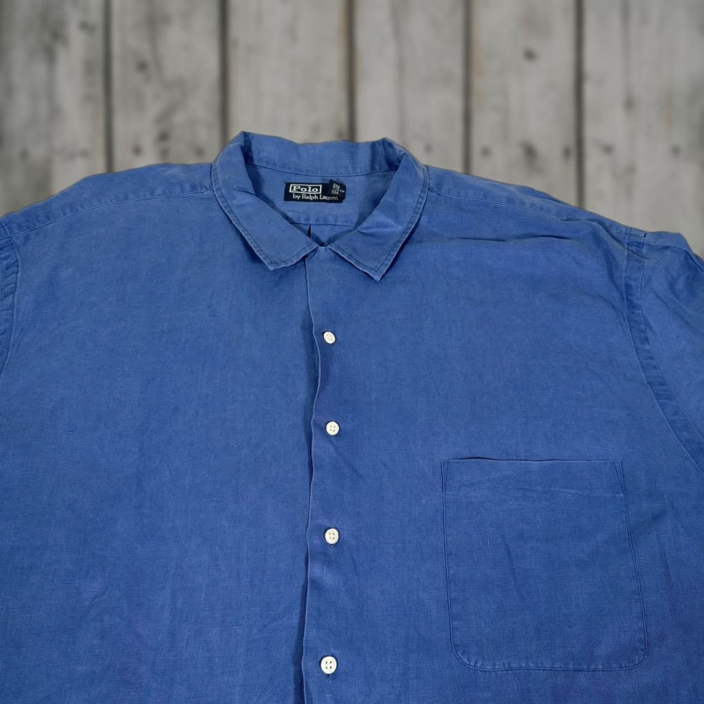 Polo Ralph Lauren VINTAGE Polo Ralph Lauren Shirt Men 4XLT Blue Silk Linen Loop Collar Camp Button Up Pony Size US XXL / EU 58 / 5 - 1 Thumbnail