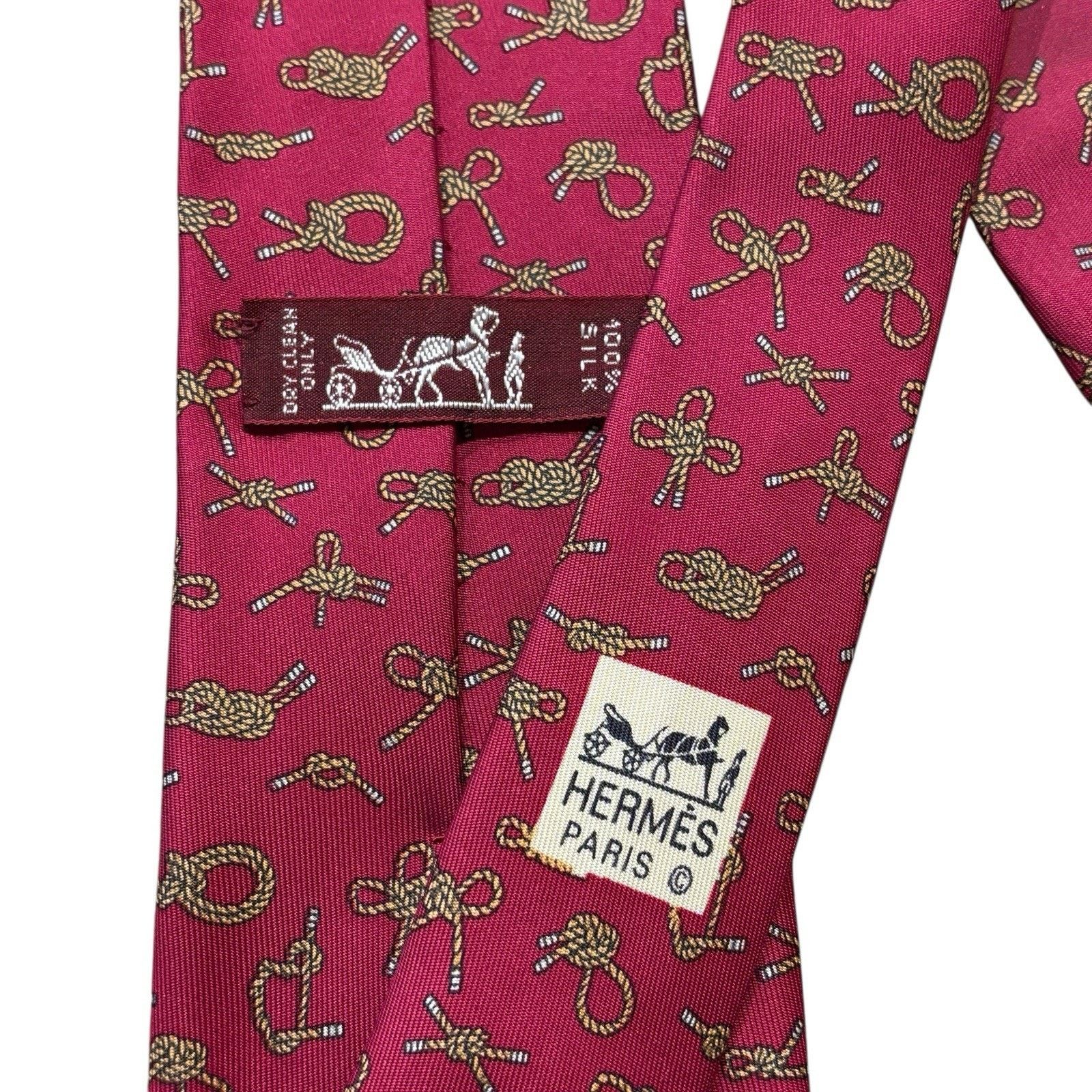 Hermes 90s Hermès Silk Tie Raspberry Pink Nautical Rope Knot Print Size ONE SIZE - 3 Thumbnail